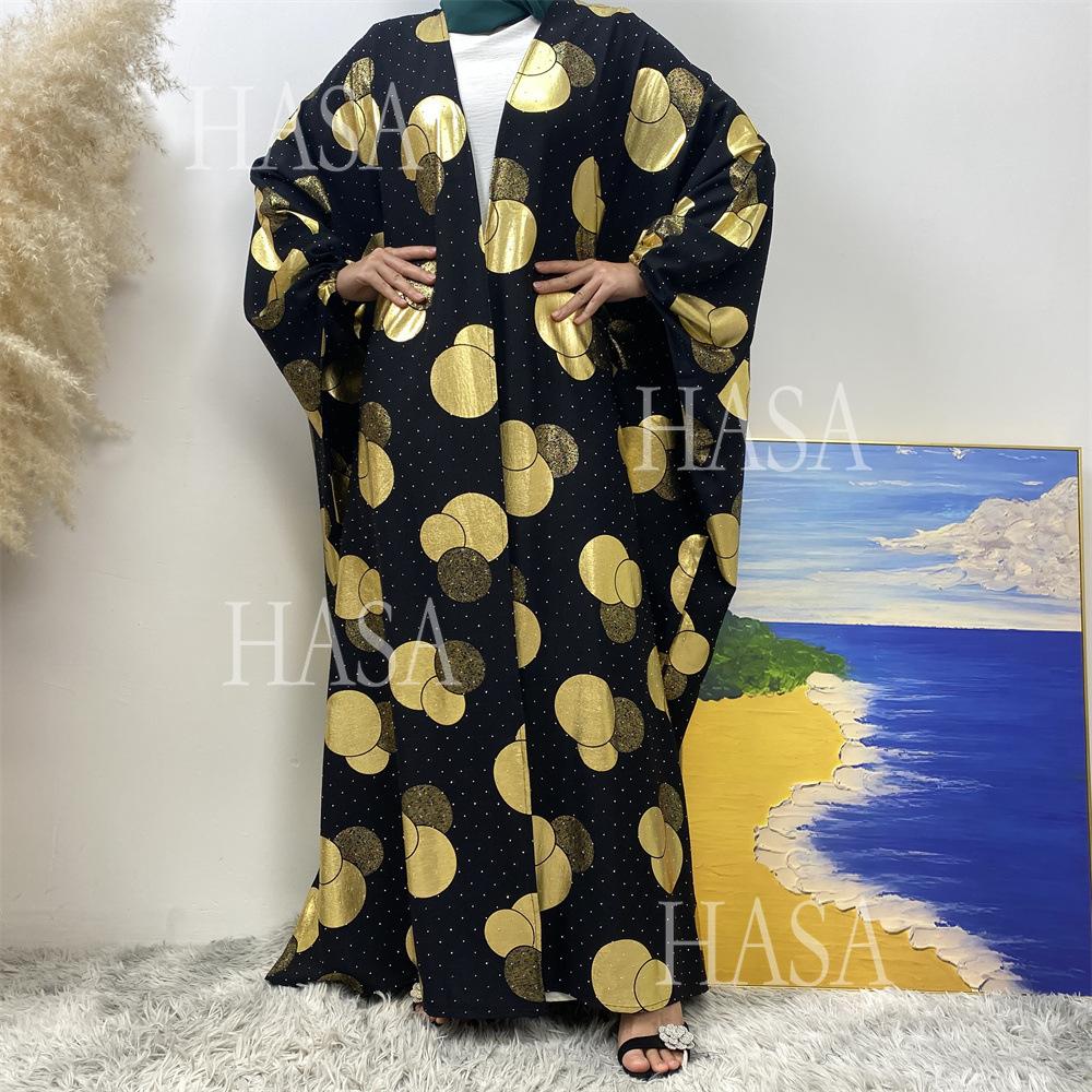 HS6587 Gilded Pattern Cardigan Robe with Bat Sleeves and Loose Flowing Design