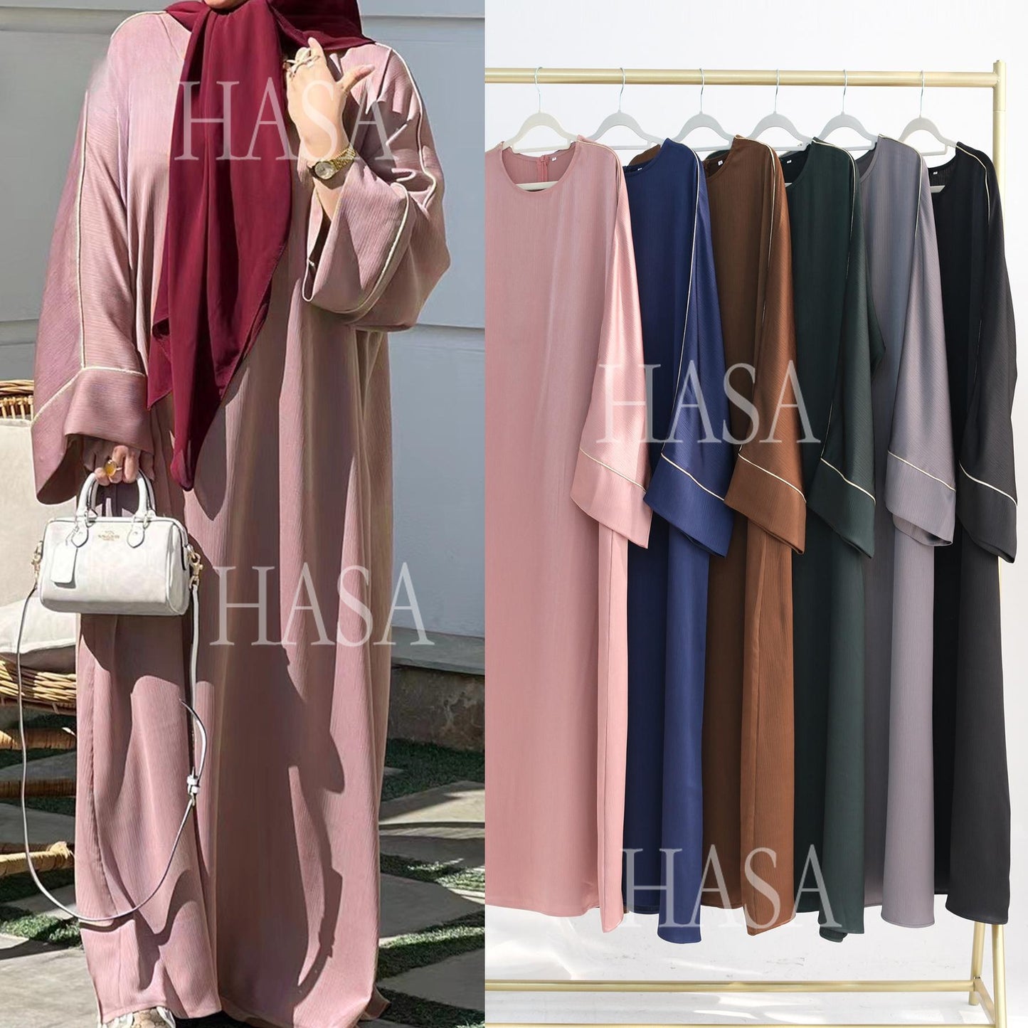 HS5876 Robe with Detailed Design and Gentle Texture for Daily Light Wear abayas