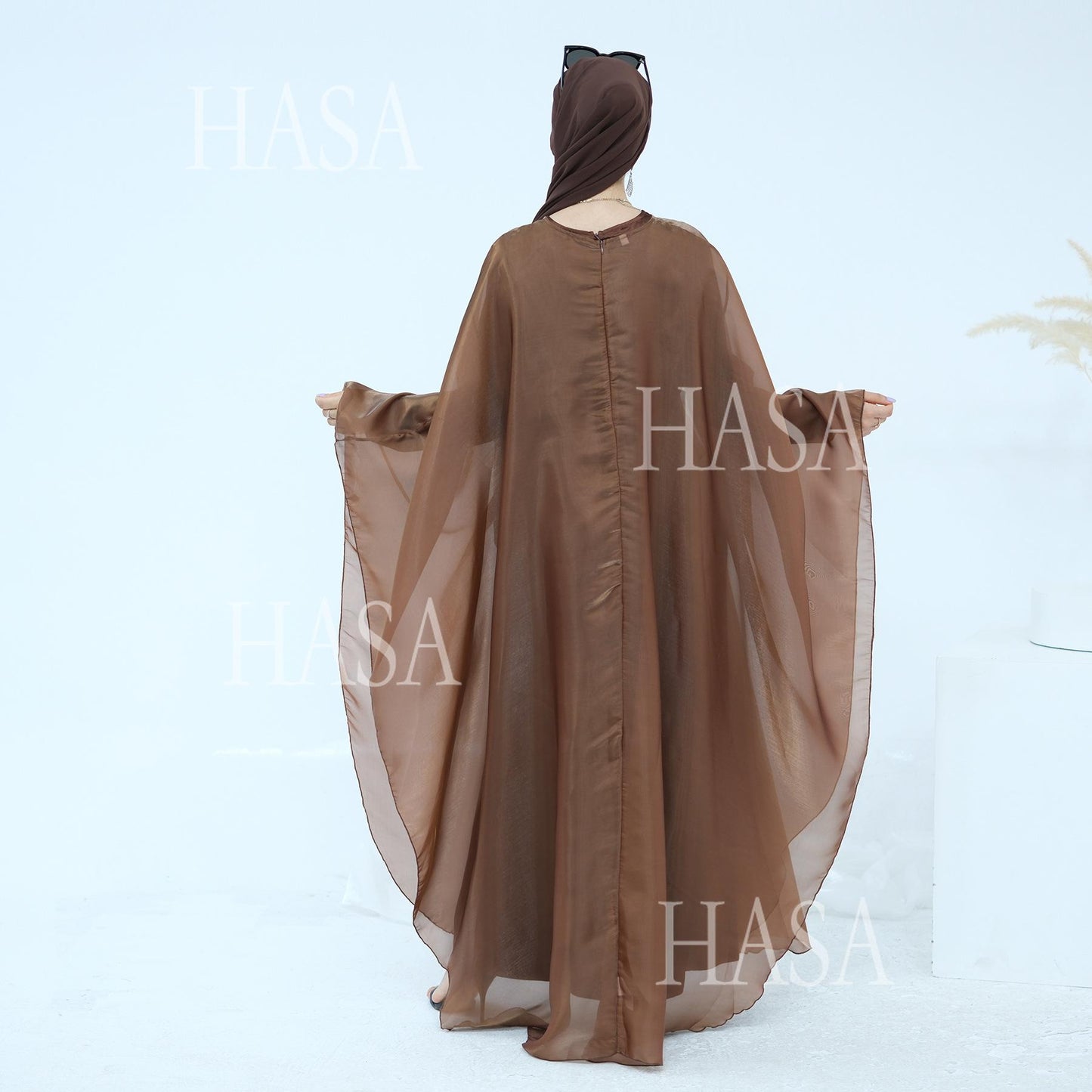 HS6524 Elegant two-piece solid-color robe and dress with optional headscarf