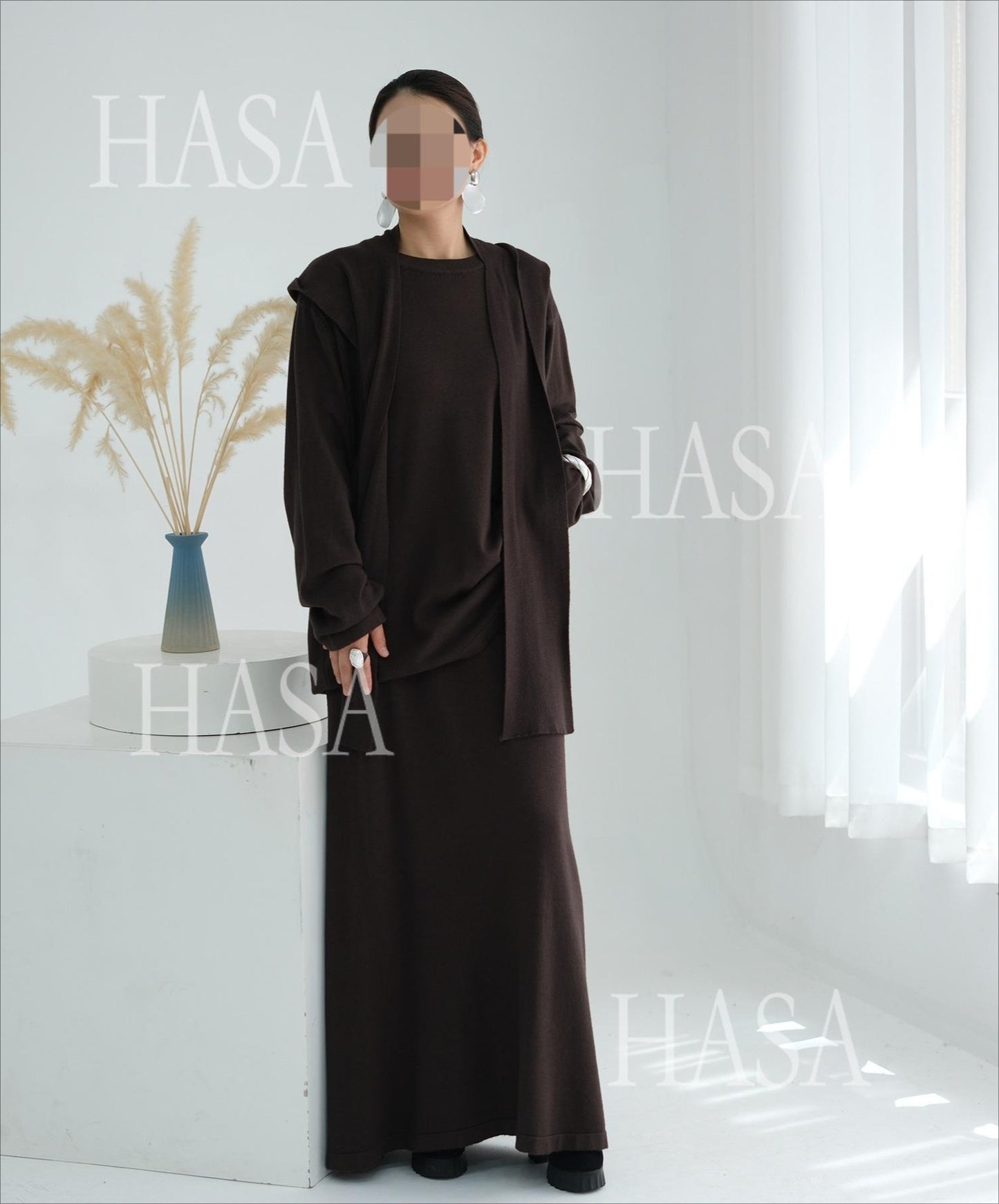 HS6609 Autumn and winter thickened knitted two-piece suit (excluding headscarf)