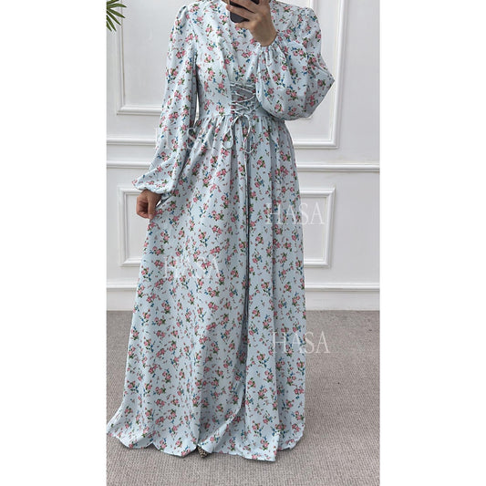 HS6489 Long-sleeved Floral Maxi Dress with Natural Waist