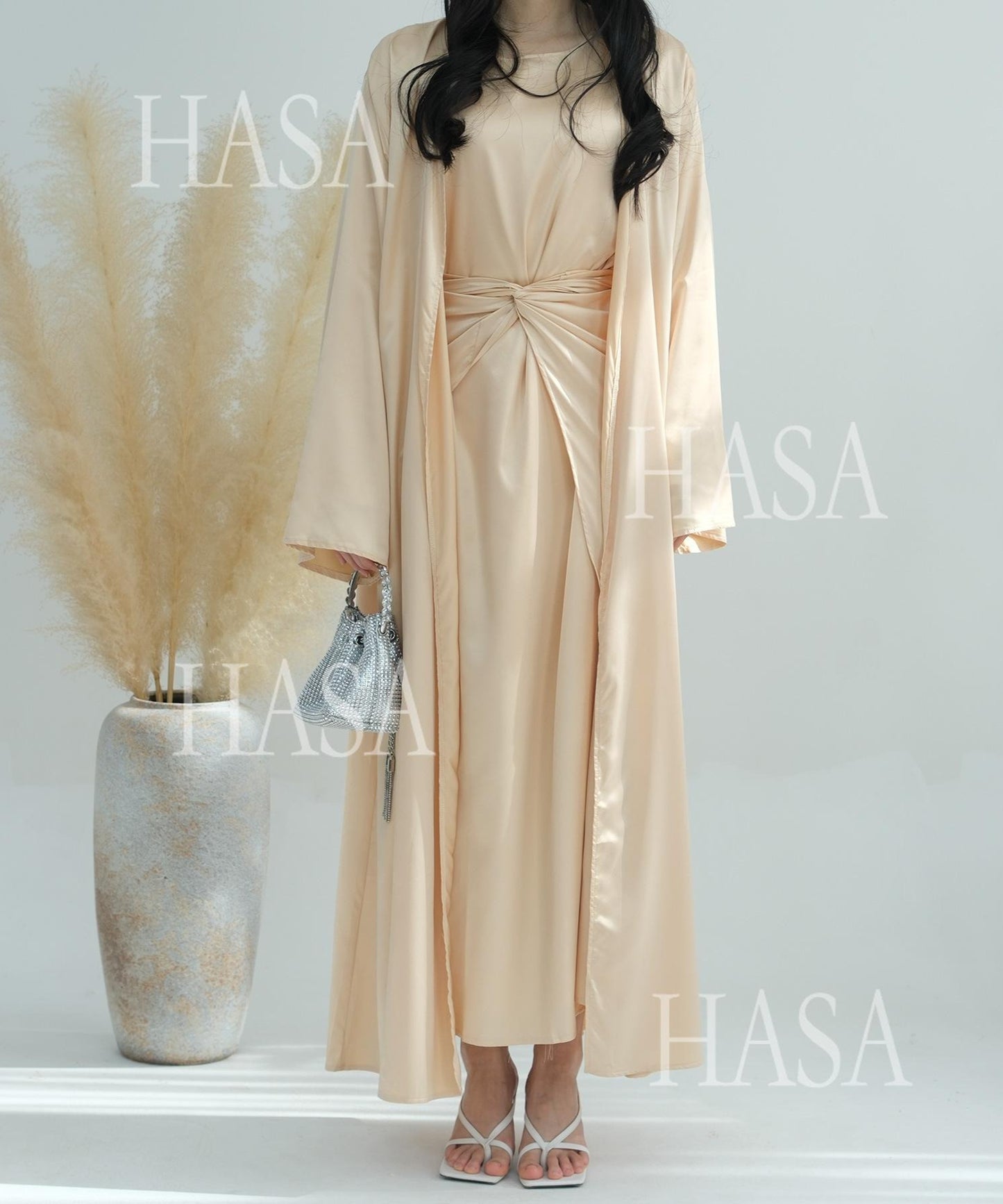 HS6581 Solid color three-piece women's long skirt suit