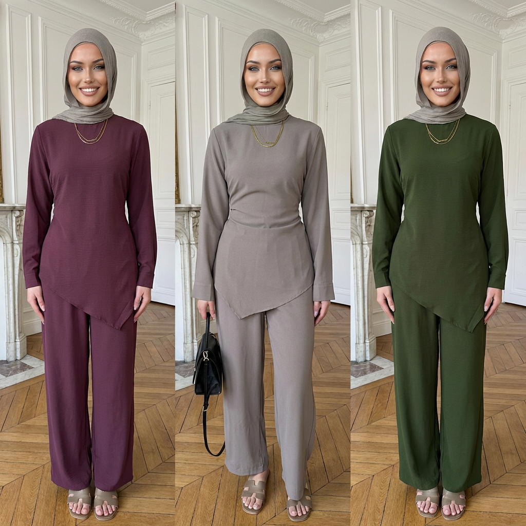 HS6614 Modest Nida Two-Piece Set with Waist Tie & Pocket Trousers
