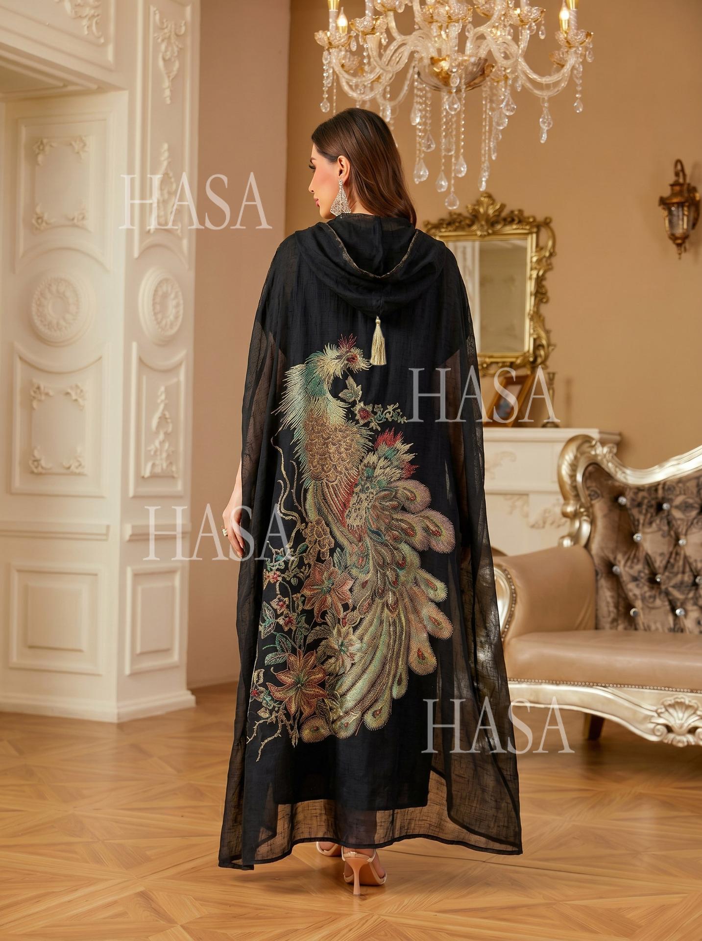 HASA HS6763 Elegant Tassel Hooded Maxi Ensemble