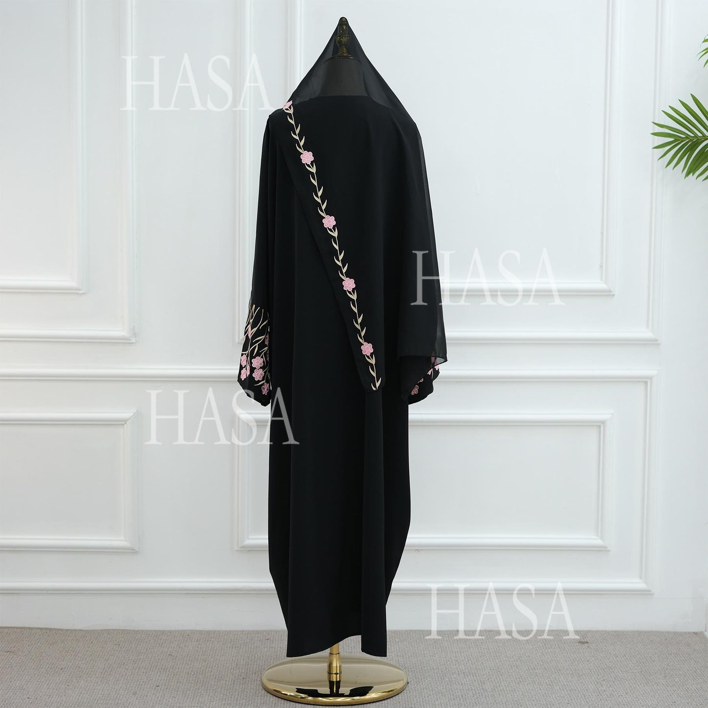 HS6529 Embroidered cardigan robe with headscarf, optional inner wear combination