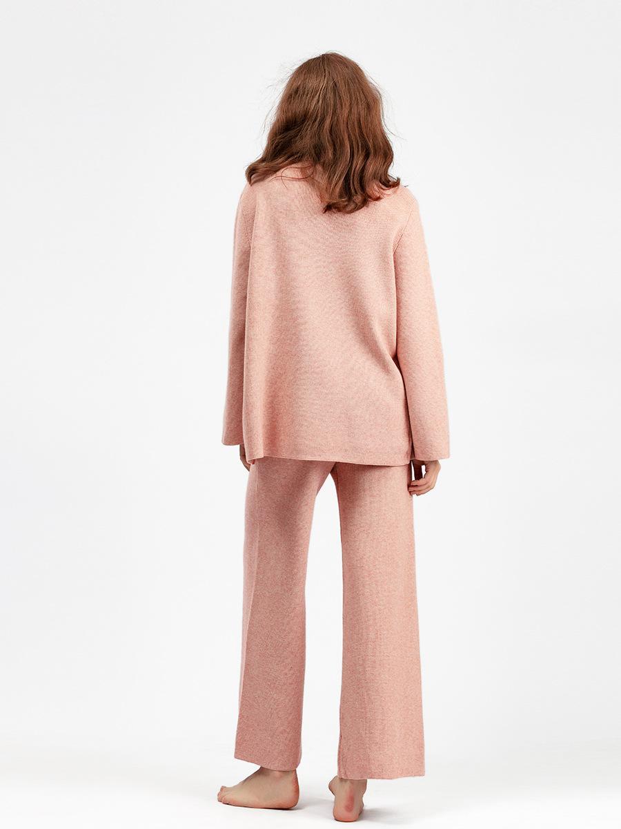 HS0553 Two-Piece Set High-Neck Sweater and Casual Wide-Leg Trousers
