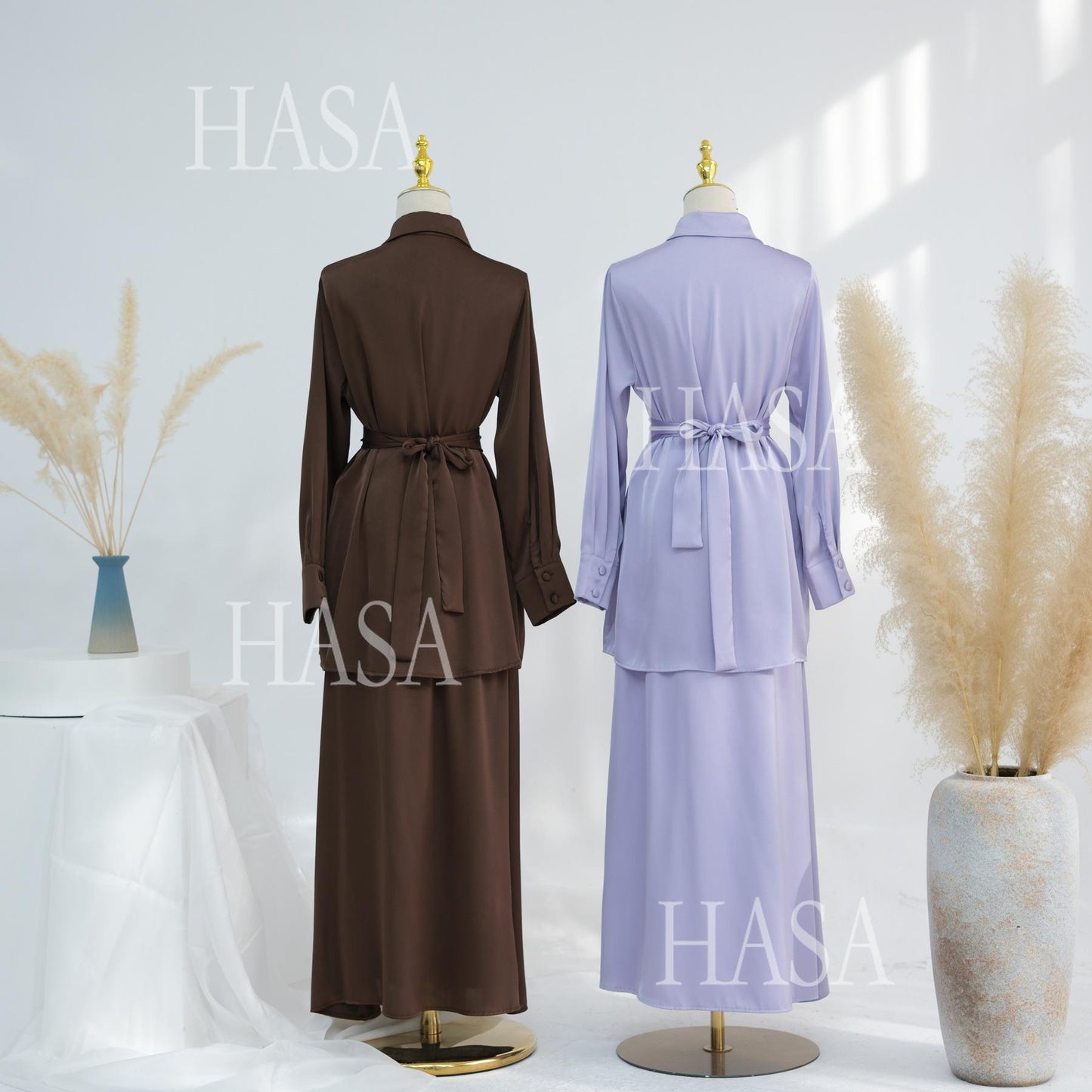 HS5874 Gentle Lace-up Two-piece Suit, Simple Texture, First Choice for Daily Wear abaya girl
