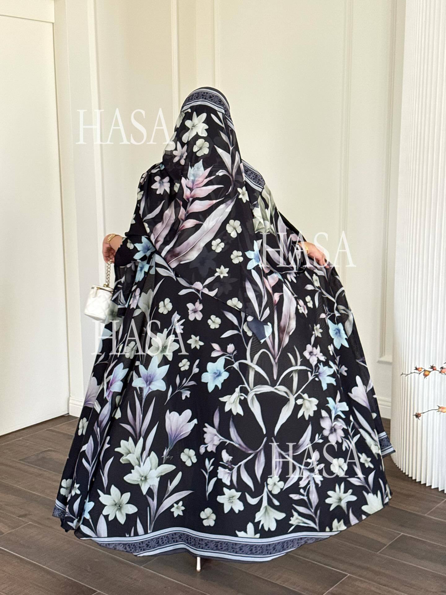 HASA HS6810 Luxury Floral Open Front Abaya Set