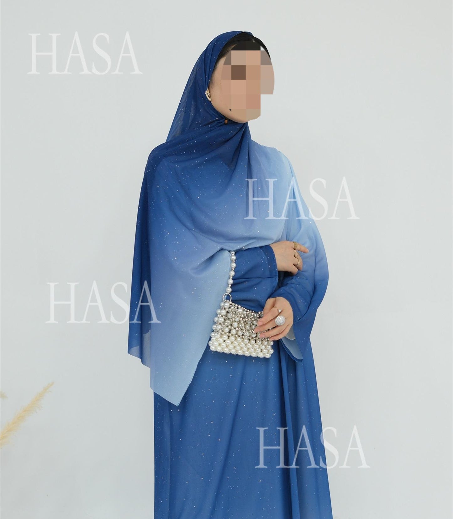 HS6617 Gradient Color Long Cardigan Two-Piece Set (Including Headscarf)