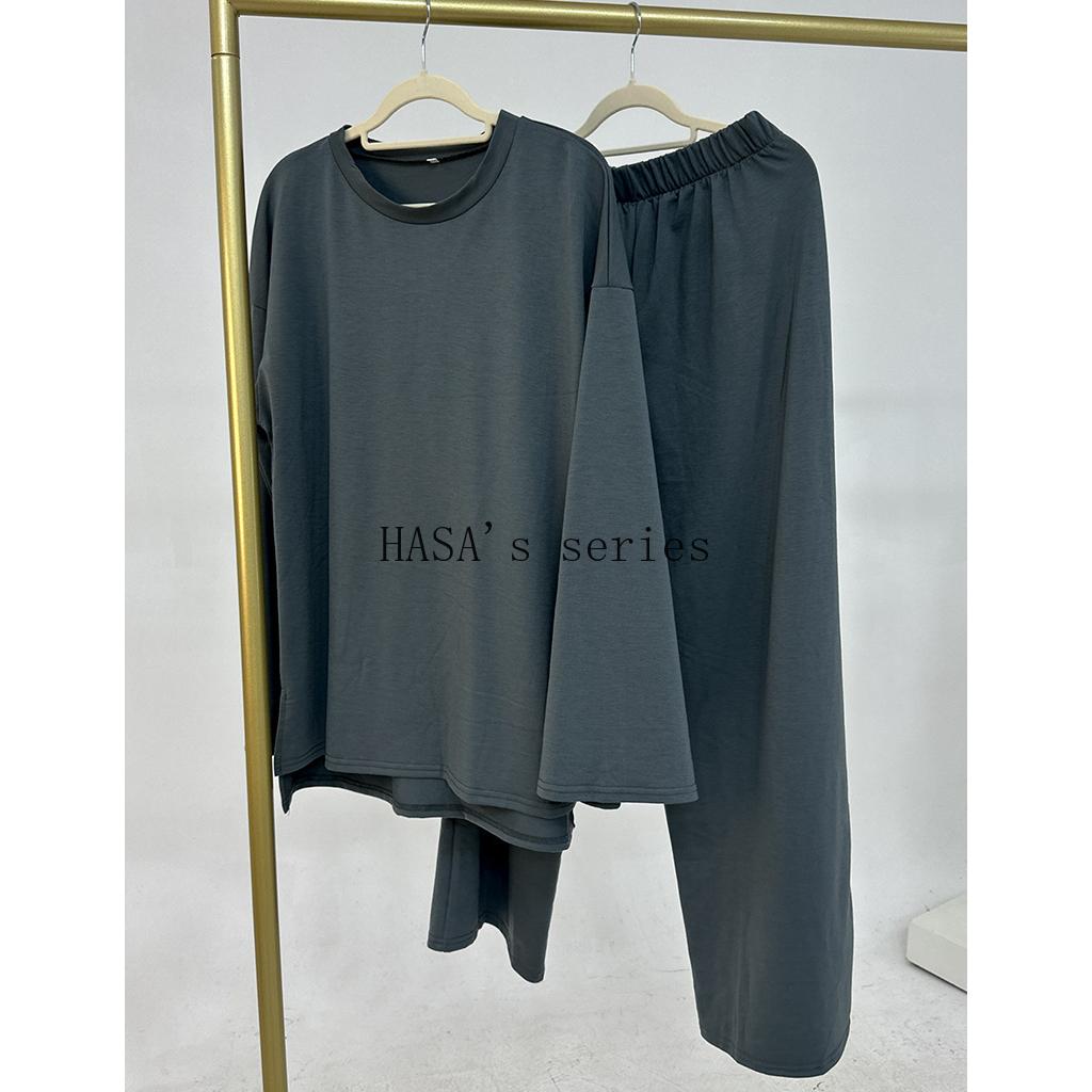 HS5488 Fashionable and Comfortable Loose Two-piece Suit - Simple Solid Color Design two  piece co  ords