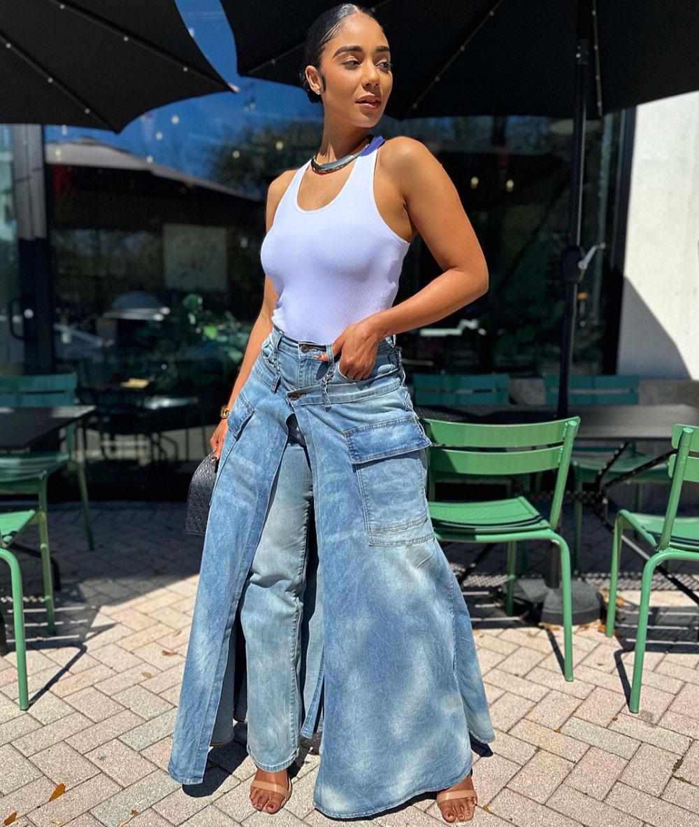 HASA HS6777 Trendy Denim Skirt Pants