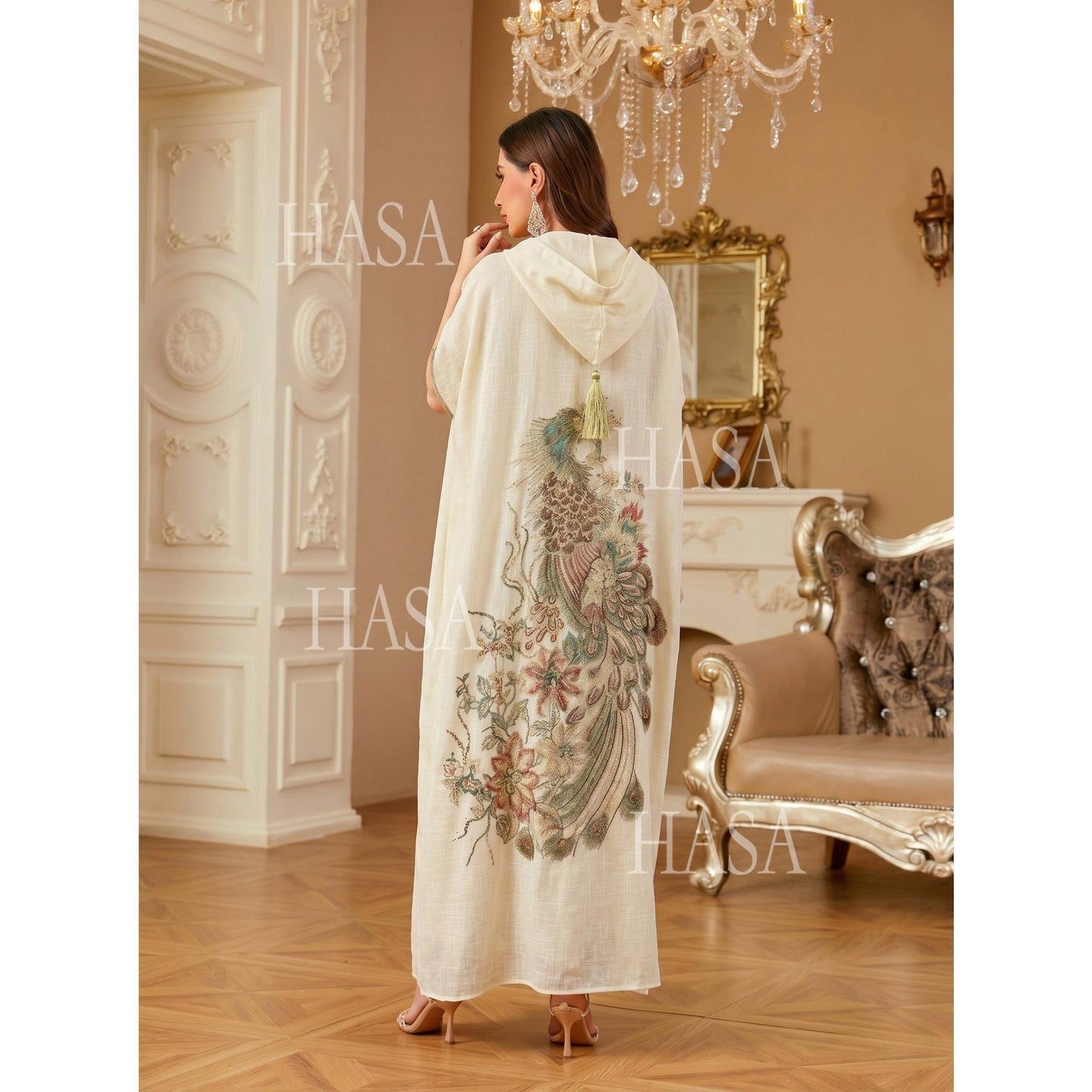 HASA HS6763 Elegant Tassel Hooded Maxi Ensemble