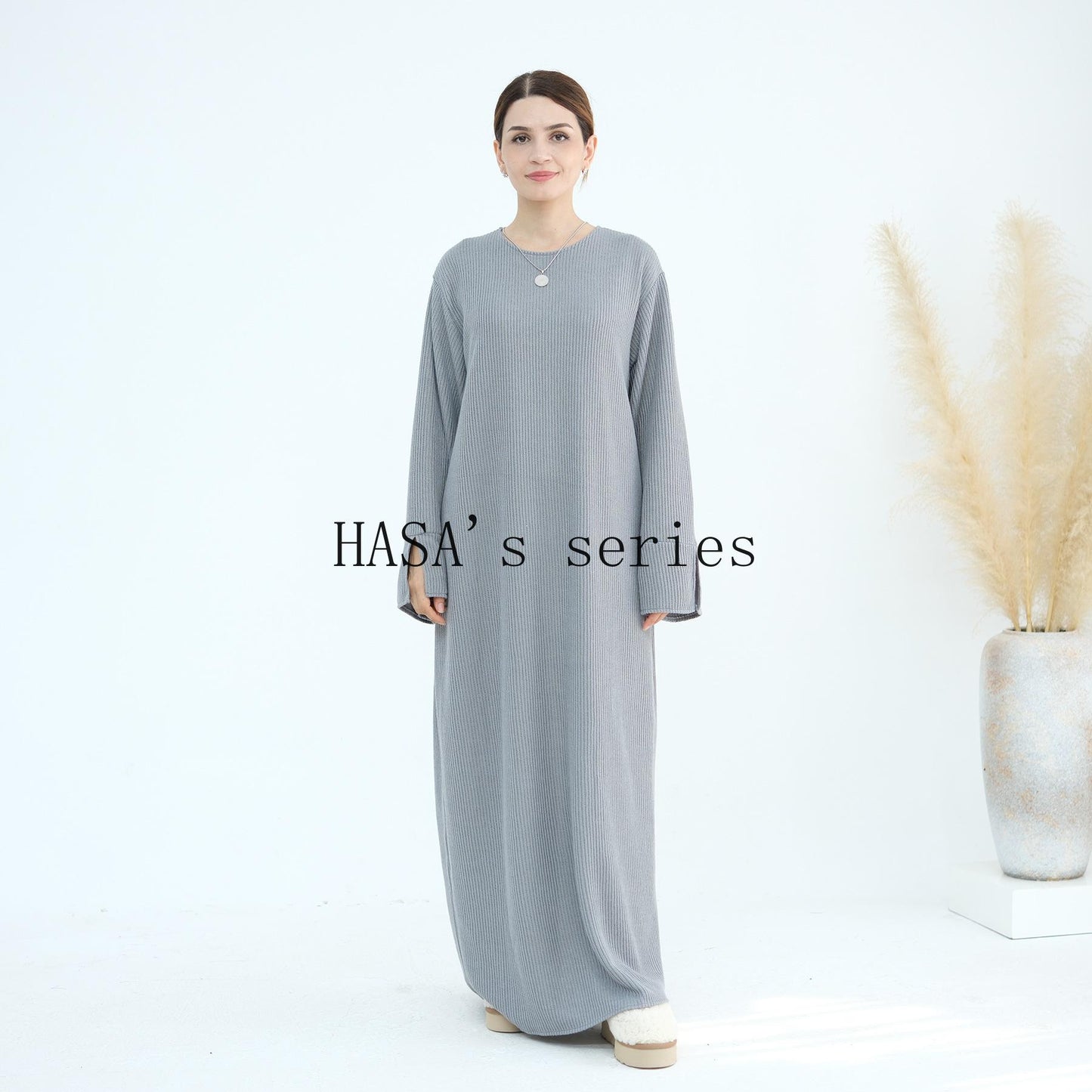 HS5440 Large Sleeve Thick Knitted Sweater Dress - Loose and Elegant Long Dress party  wear red dress thick  thigh 2  part bow  outfits