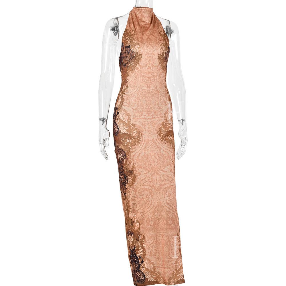 HASA HS6768 Elegant Open Back Slim Fit Maxi Dress