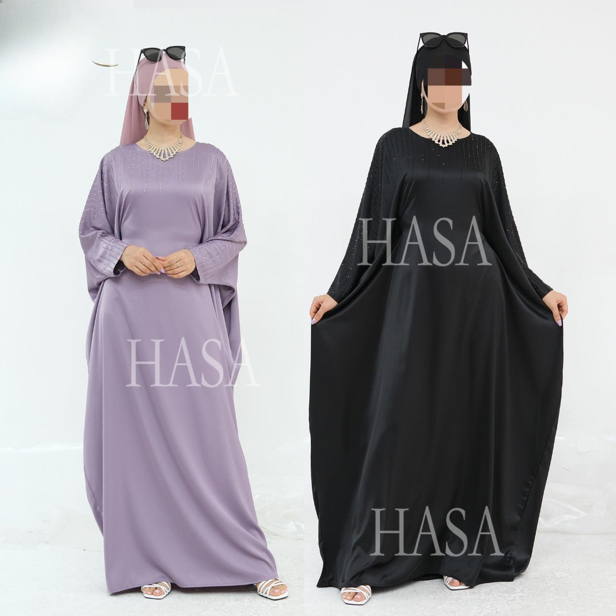 HS6610 Rhinestone-embellished long Abaya dress (headscarf not included)