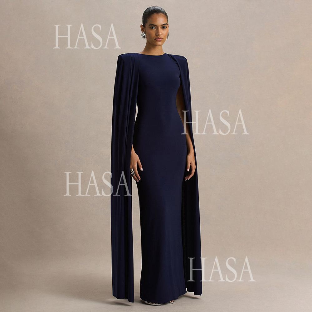 HASA HS6774 Luxury Long Sleeve Cape Style Bodycon Dress