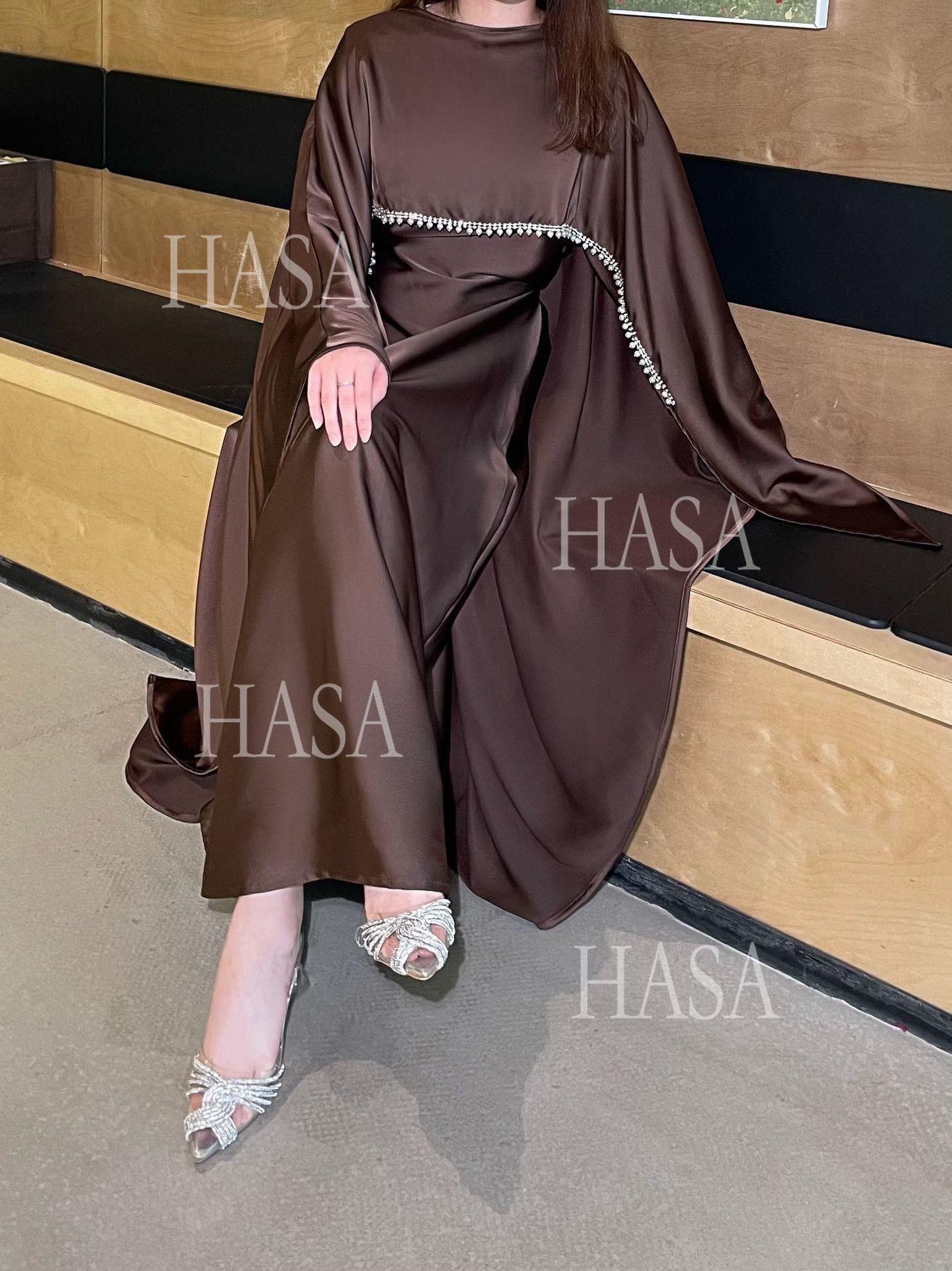 HS6476 Long Sleeves Glossy Robe with Pearl Embellishment
