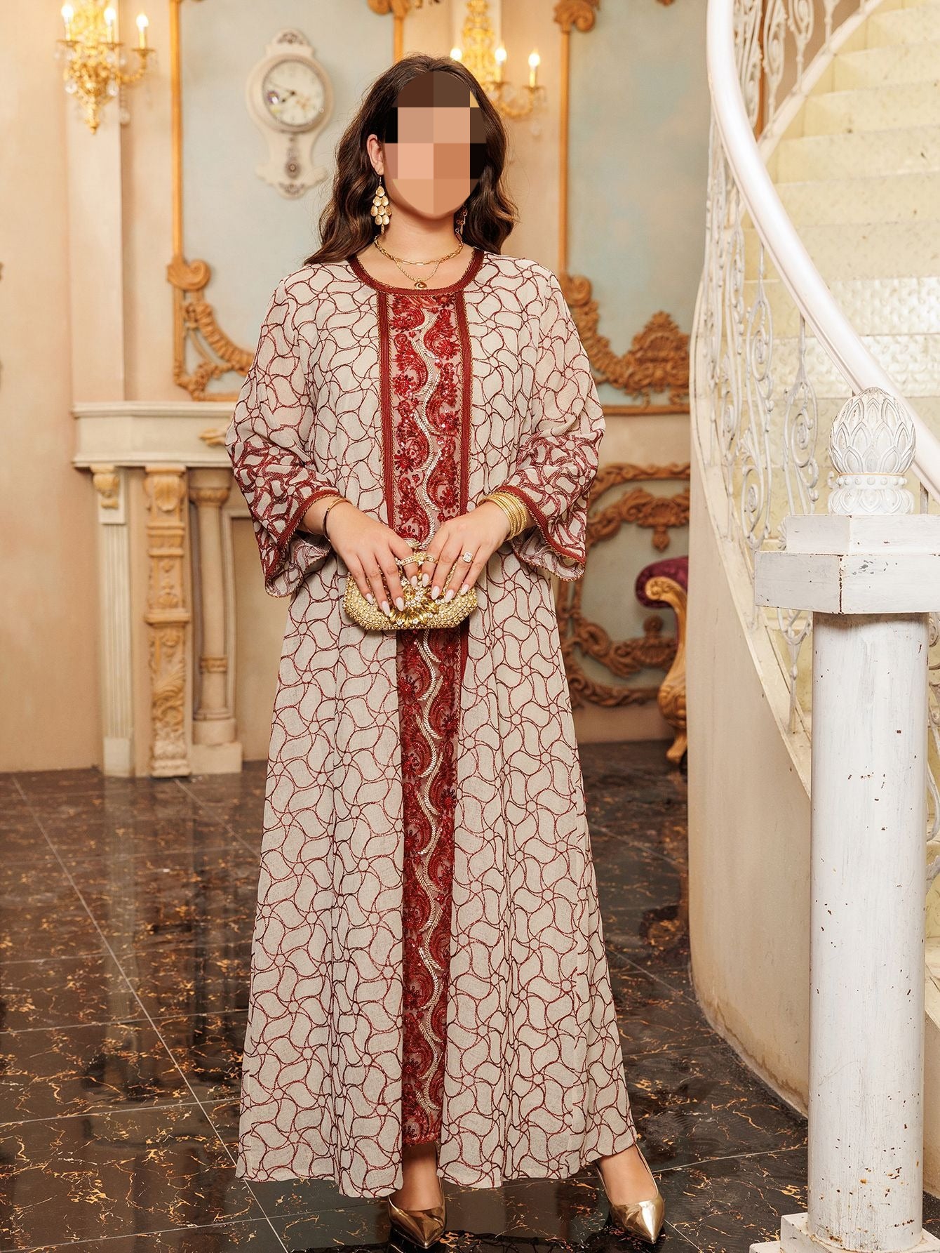 HS6668 A Simple and Elegant Long Dress Adorned with Mesh Embroidery.