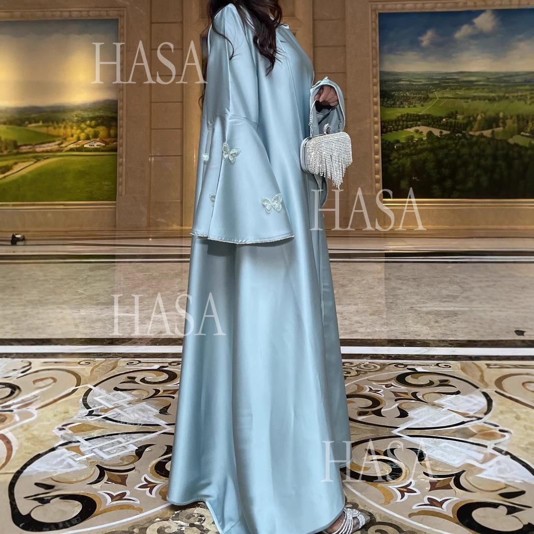 HS6480 Satin Butterfly Embroidered Dress Robe, Cardigan Two-piece Design