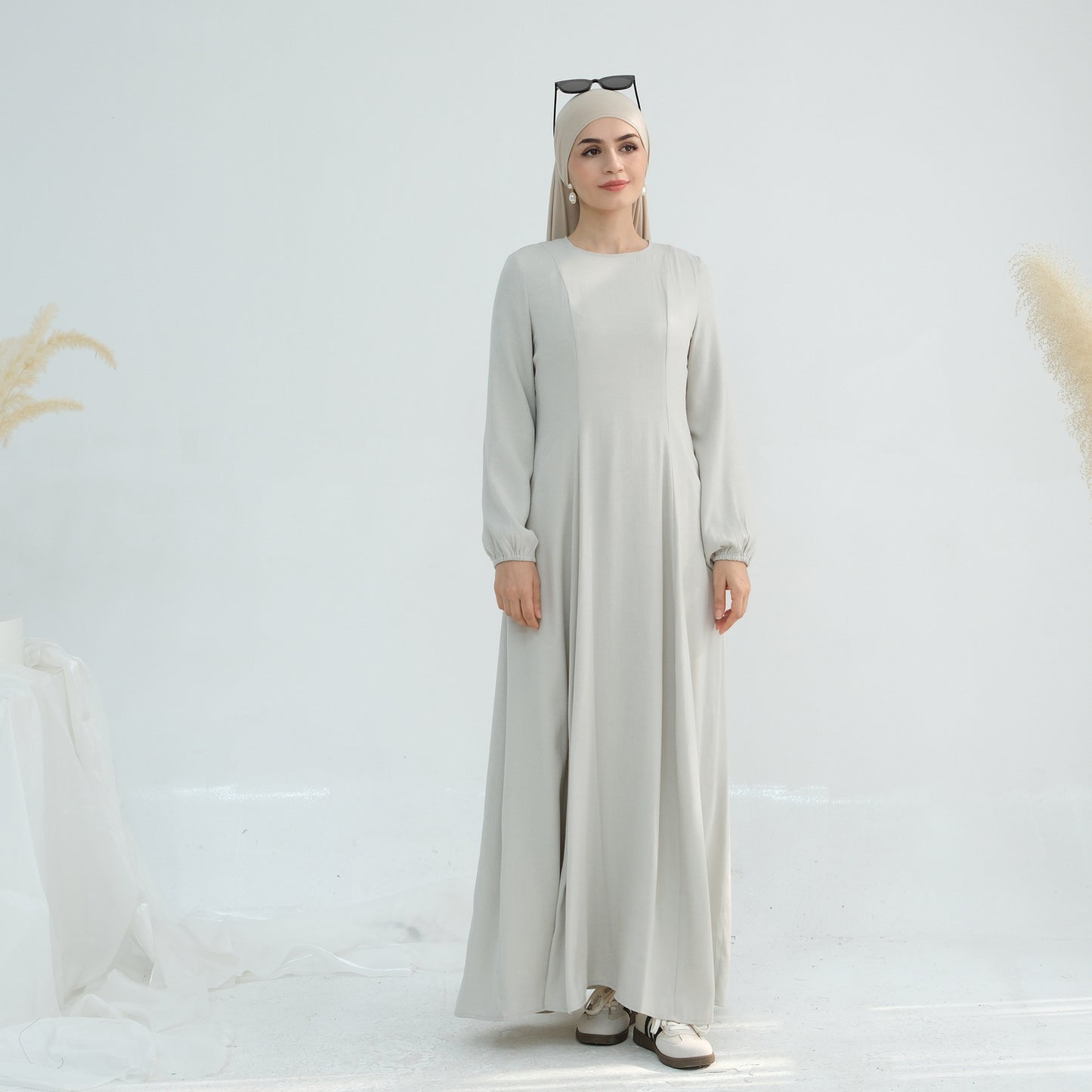 HS6632 Double Lined Simple Long Sleeve Dress