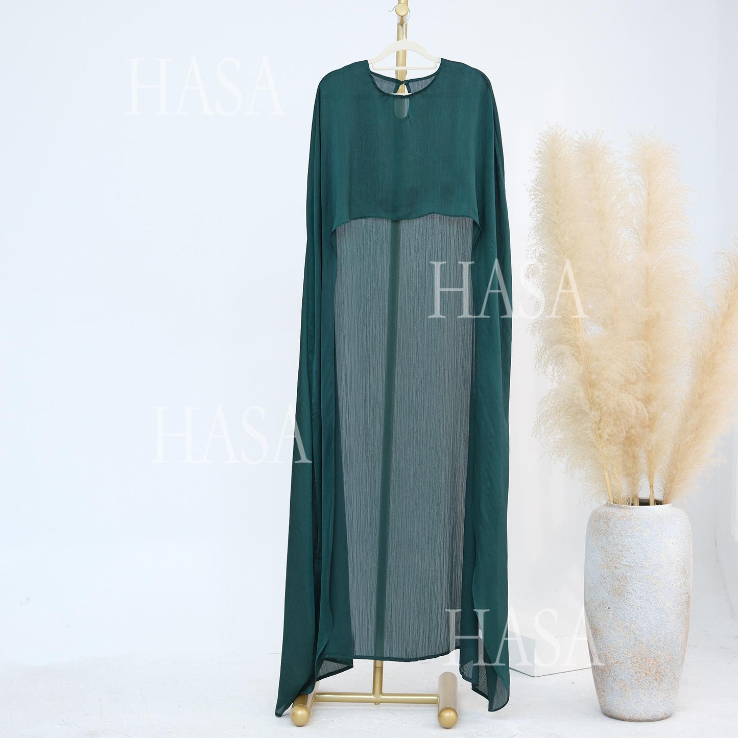 HS5870 Elegant drape two-piece robe dress-Light luxury street style abaya girl