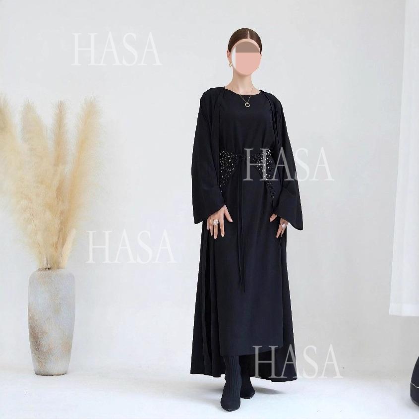 HS6578 Women's Solid Color Three-piece Robe Set (long Skirt + Skirt + Cardigan Jacket)