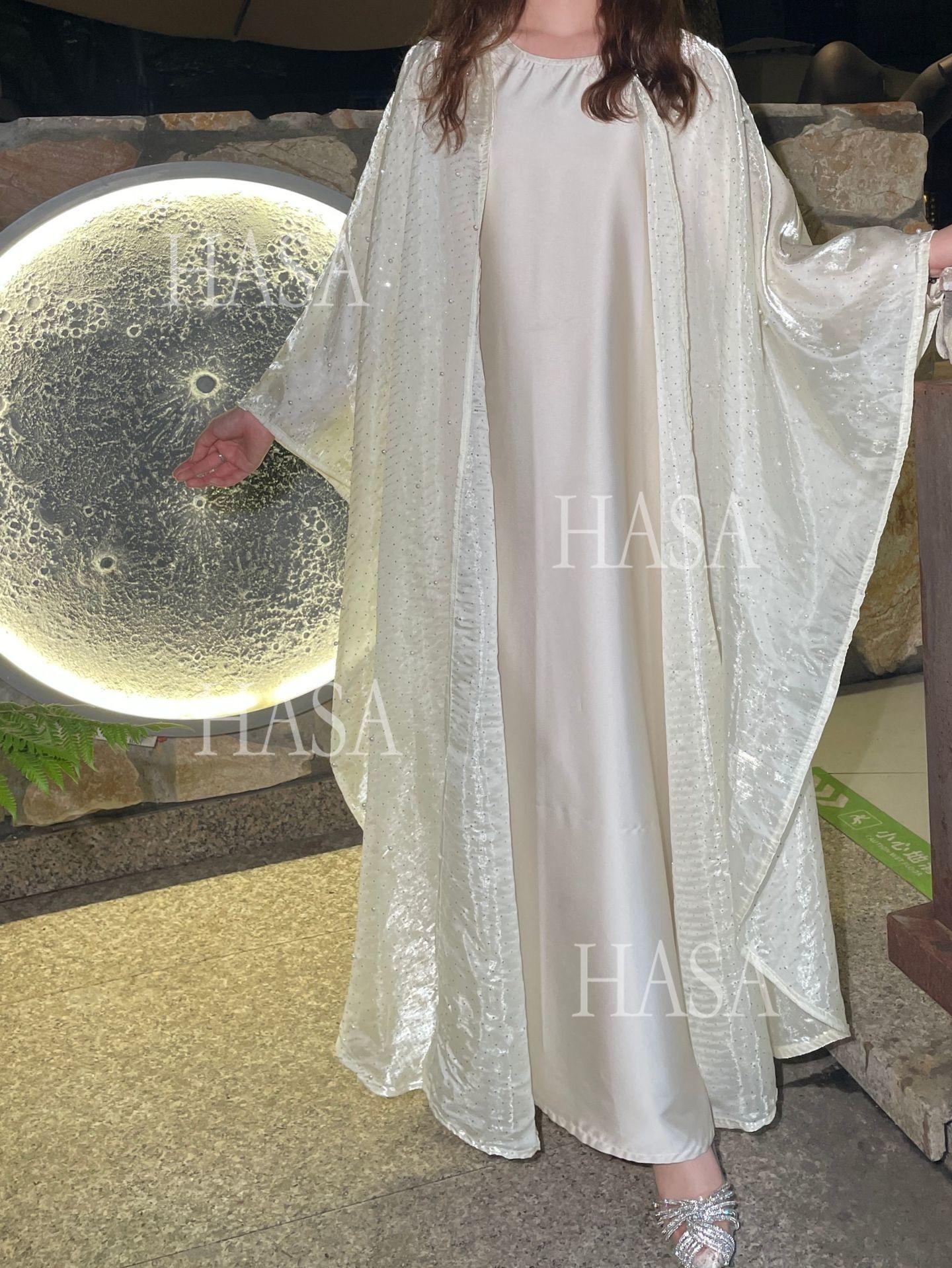 HS6540 Elegant Rhinestone Abaya Two-Piece Set with Outer Cape