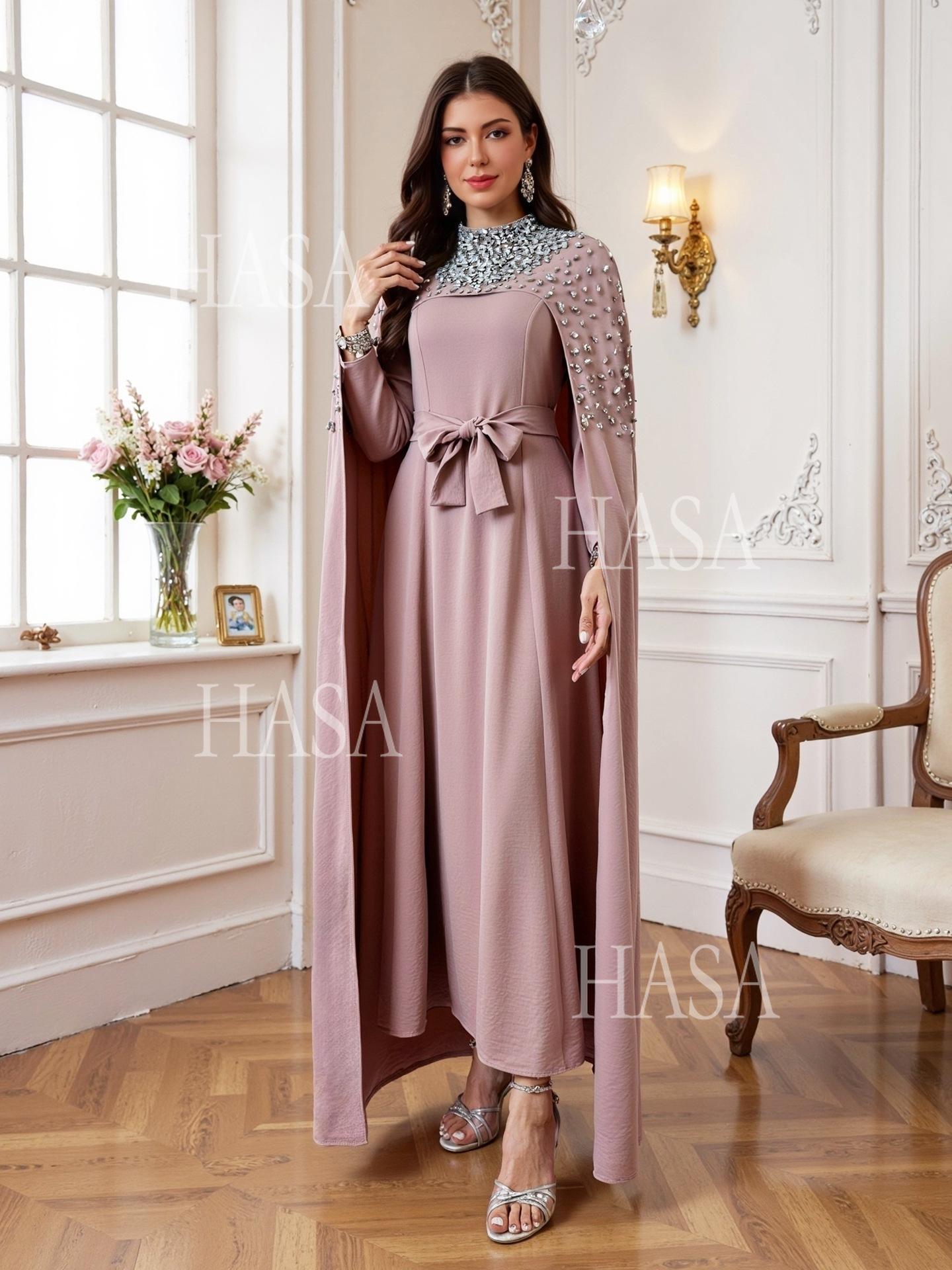 HASA HS6764 Elegant Waist Tie Formal Maxi Dress