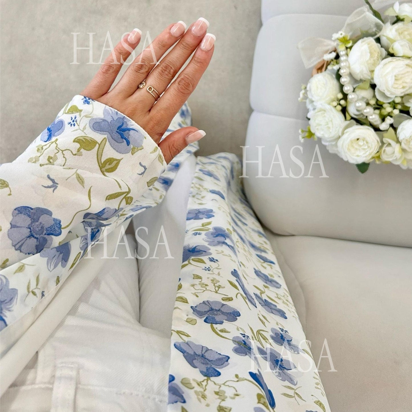 HS6515 Summer Printed Chiffon Jacket and Headscarf Two-Piece Set