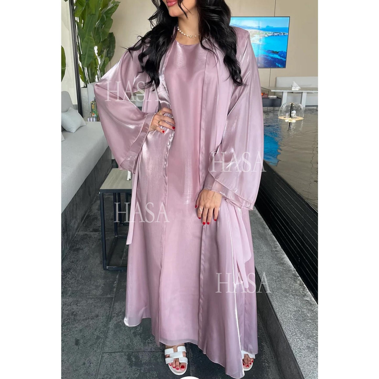 HS6579 Women's Purple Organza Two-Piece Robe (Long Skirt + Jacket)