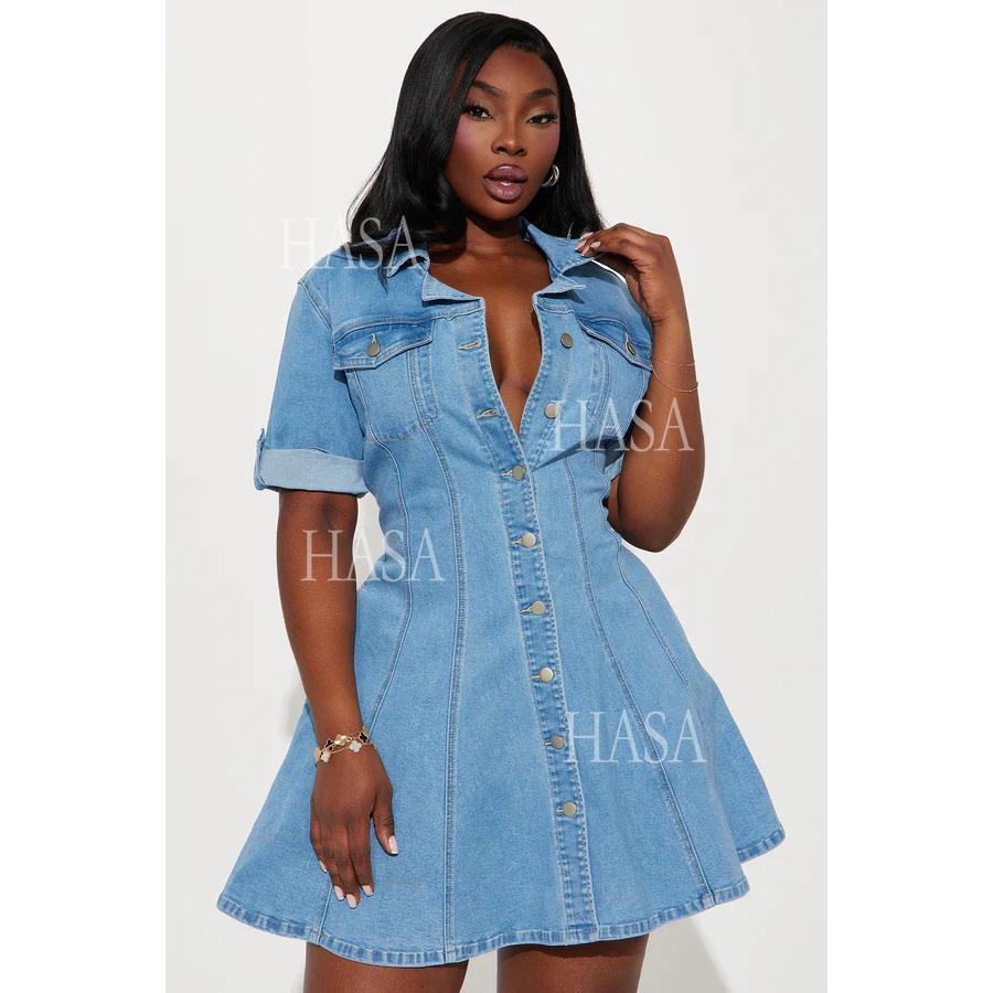HASA HS6788 Edgy Button Up Denim Dress for Streetwear Party Looks