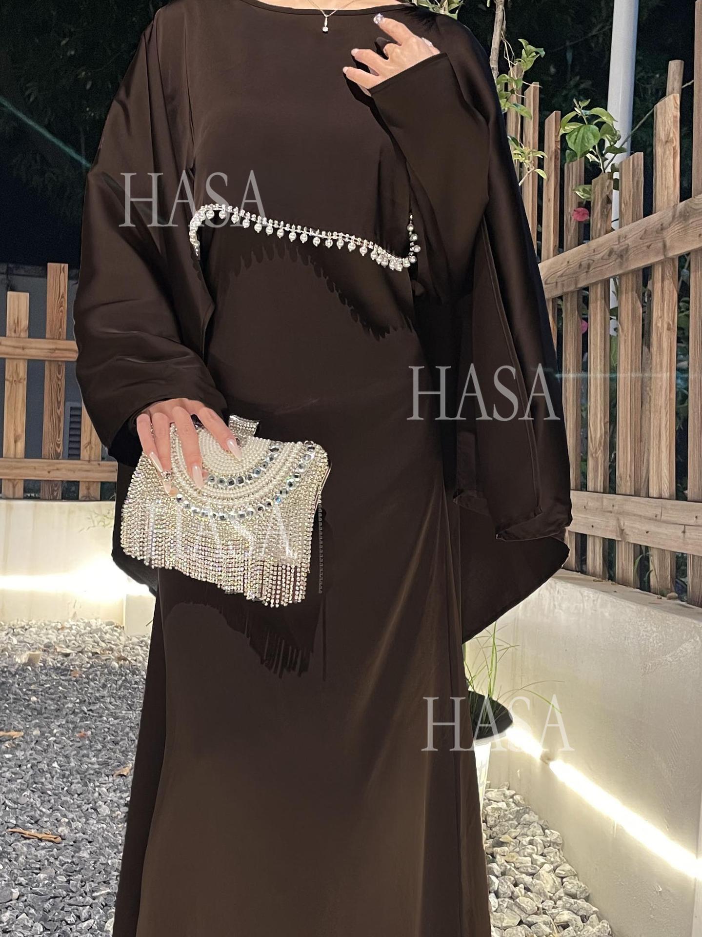 HS6570 Elegant Cape-style Satin Dress Robe for Women