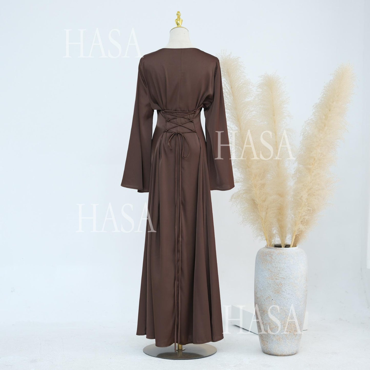 HS5870 Elegant drape two-piece robe dress-Light luxury street style abaya girl
