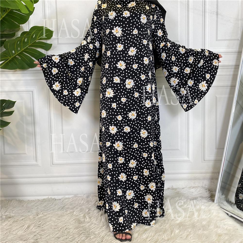 HS6590 Fashionable Printed Loose-fitting Dress with Lace-up Design and Wide Swing