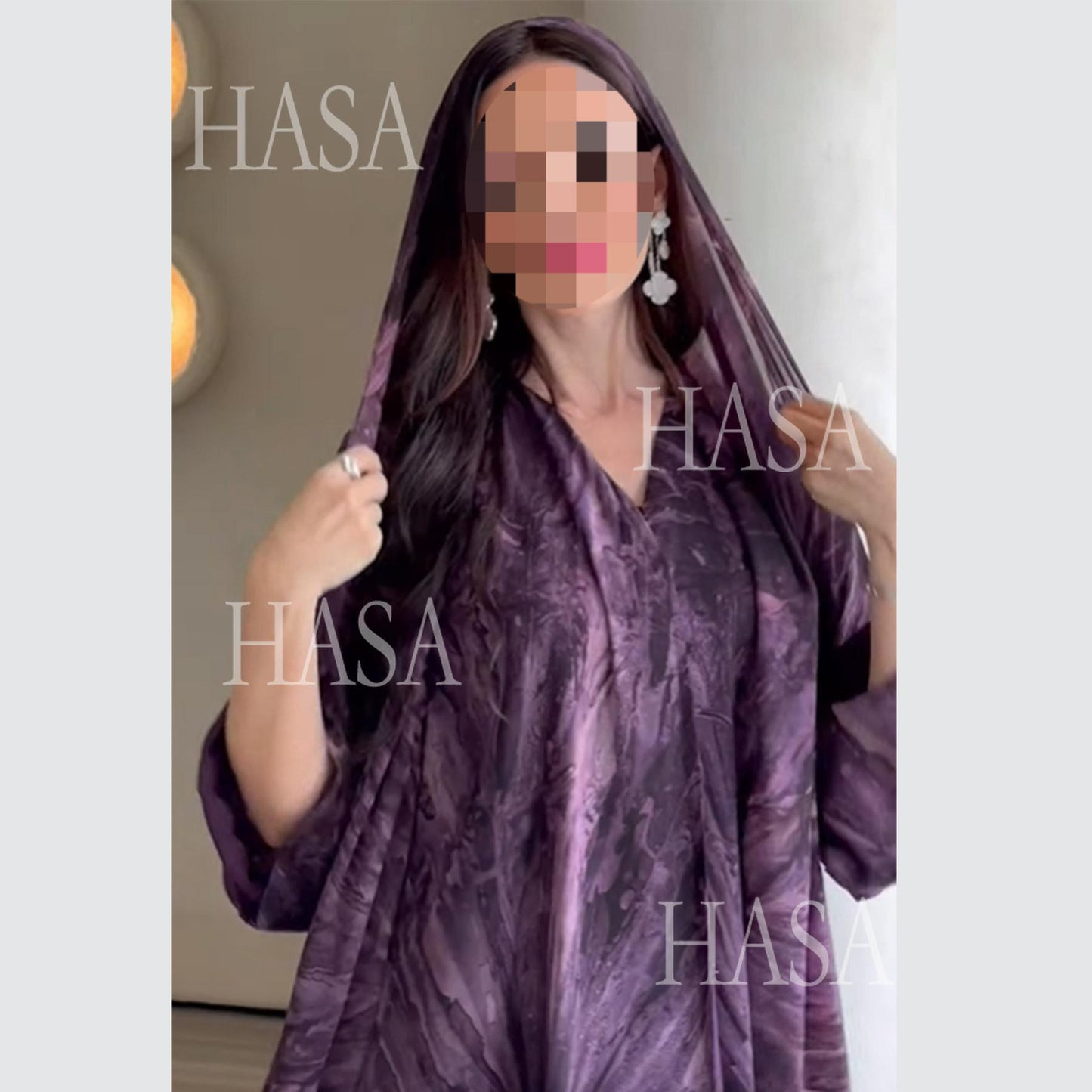 HS6551 Printed Abaya Cardigan with Matching Scarf Two-Piece Set