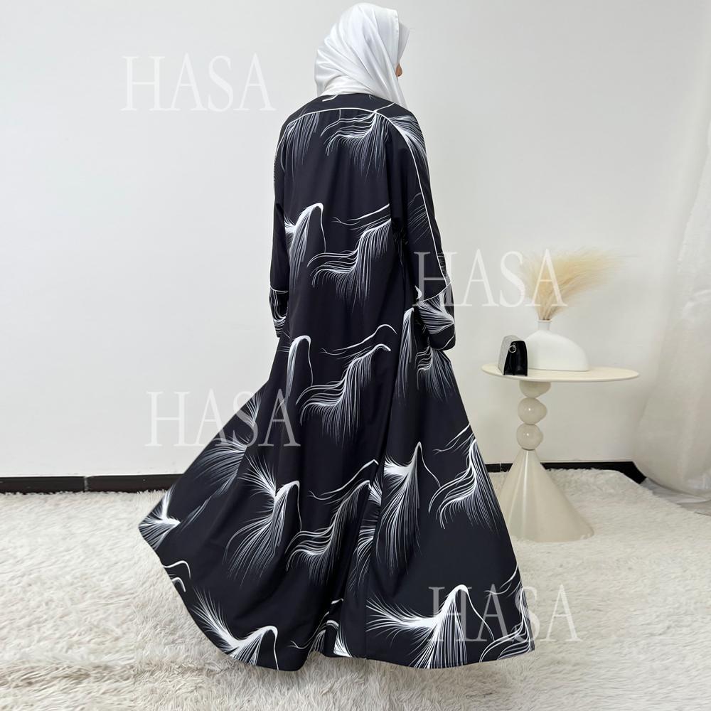 HS6498 Lightweight Printed Long Abaya Suit