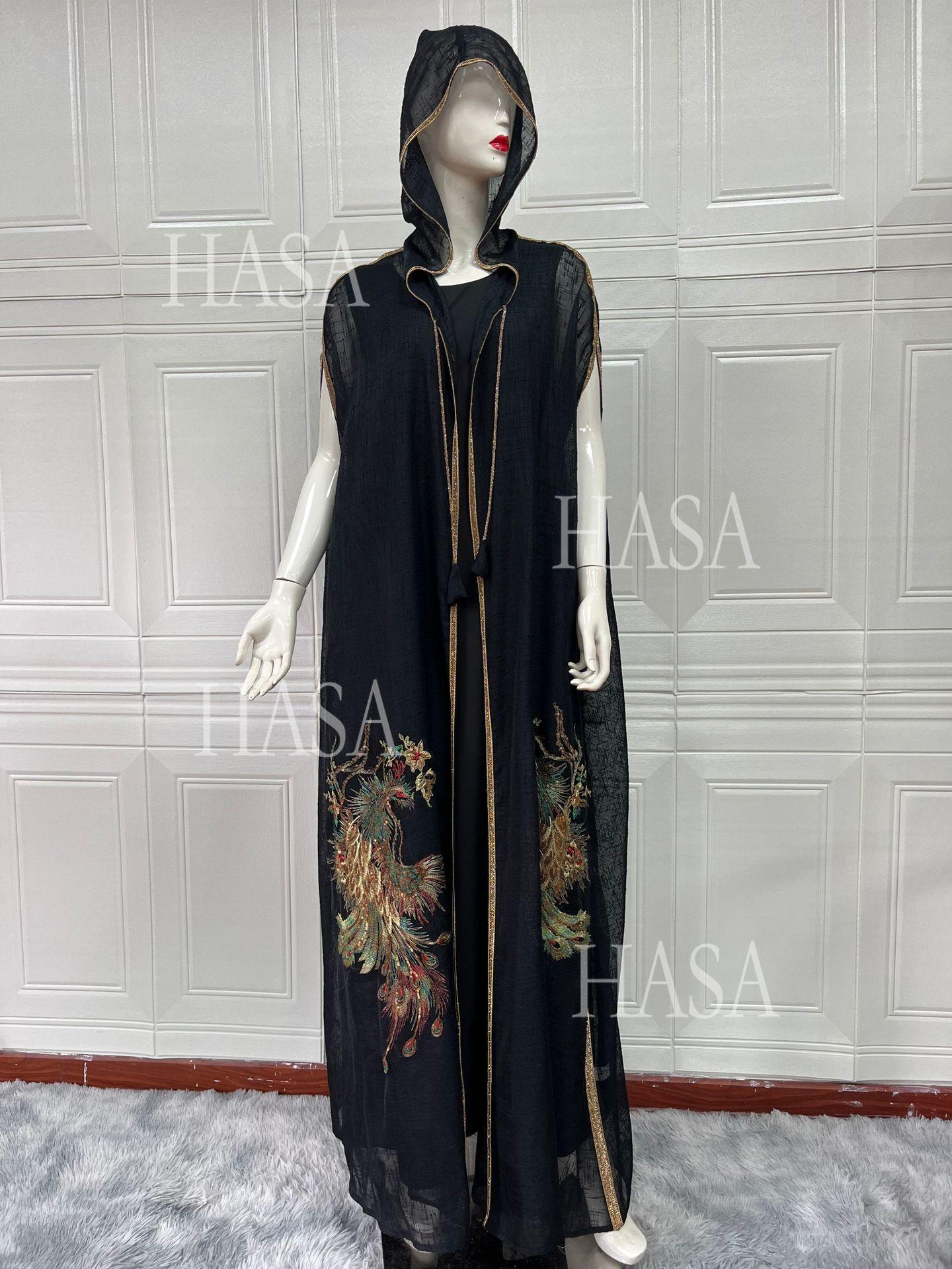 HASA HS6763 Elegant Tassel Hooded Maxi Ensemble