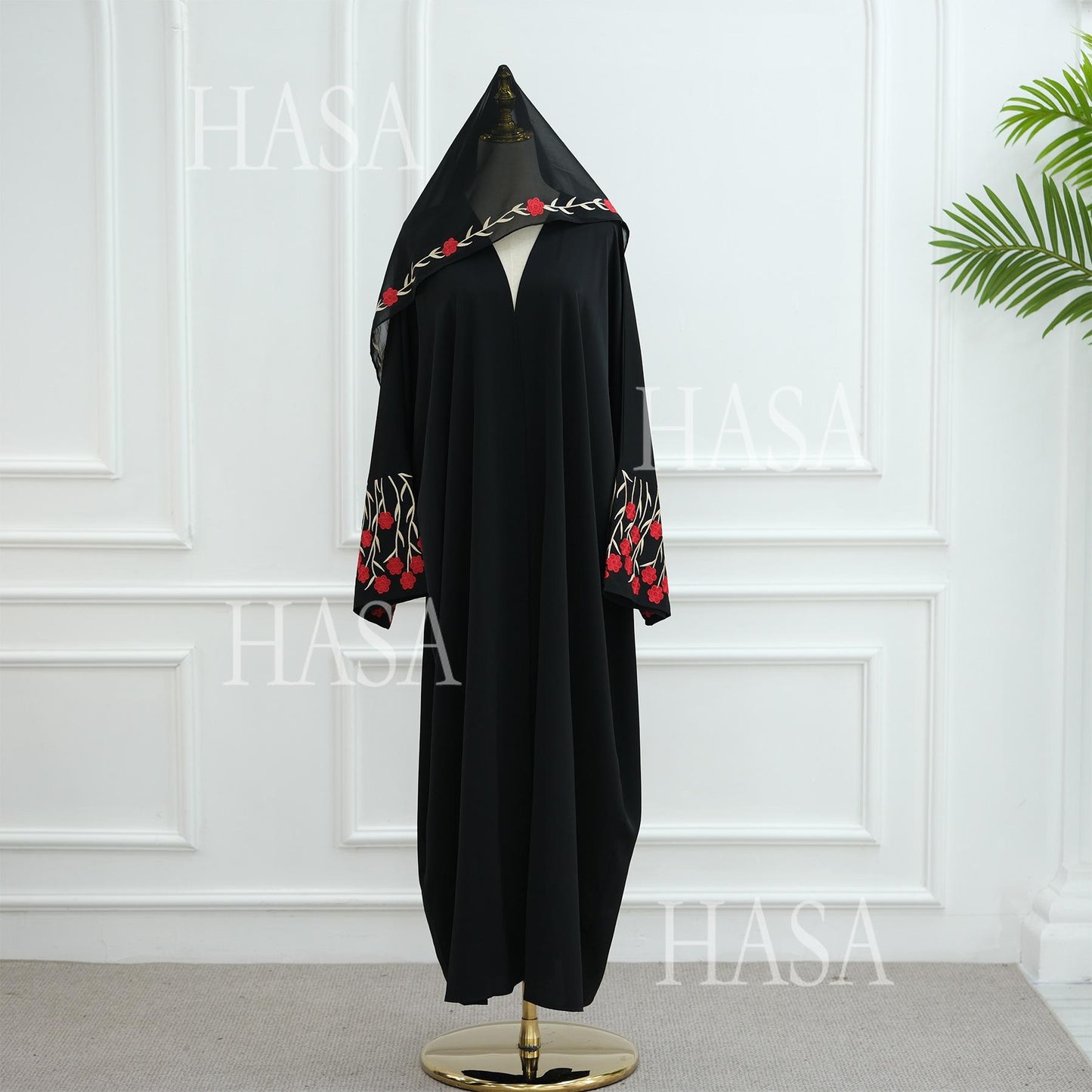 HS6529 Embroidered cardigan robe with headscarf, optional inner wear combination