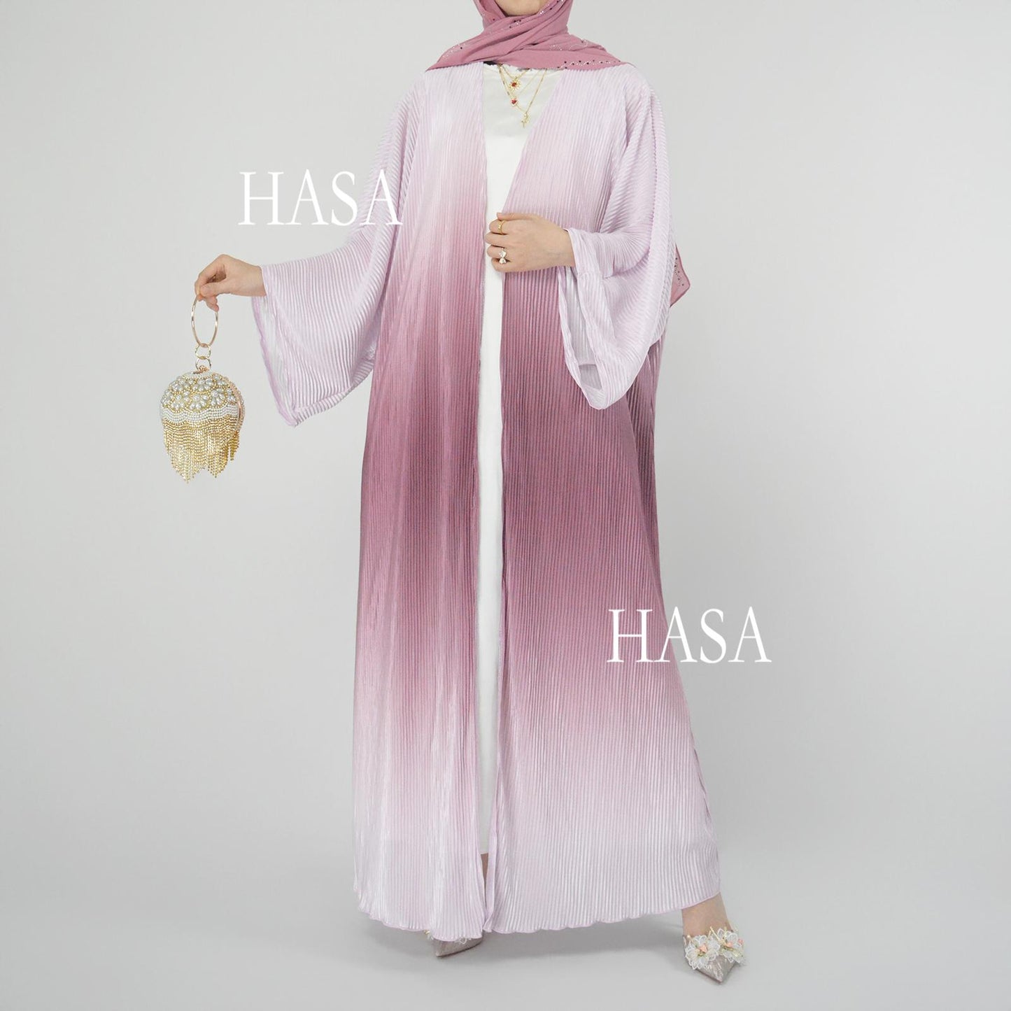 HS6321 Lightweight Ombré Cardigan with Elegant Pleats
