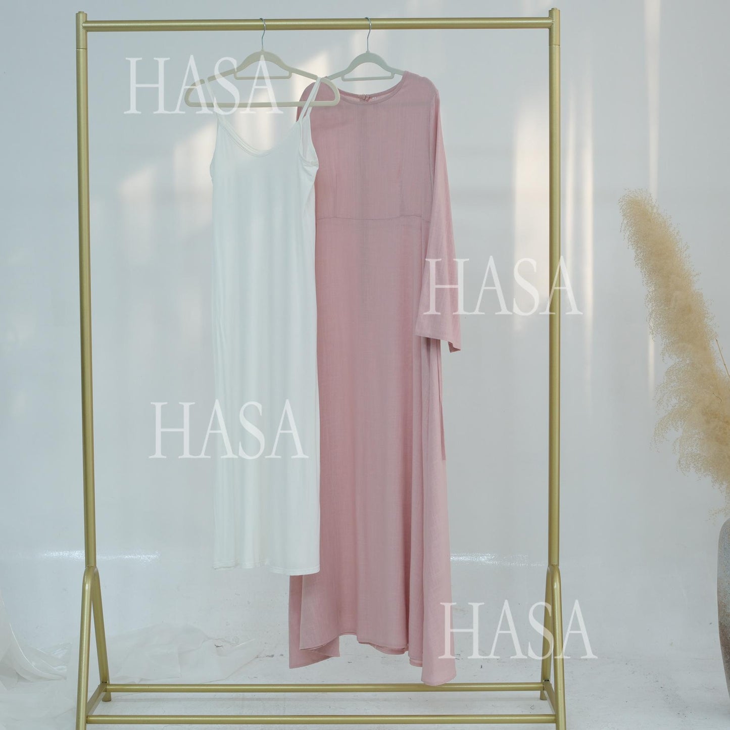 HS6494 Simple Solid Color Linen Bamboo Dress | Lace-Up Design