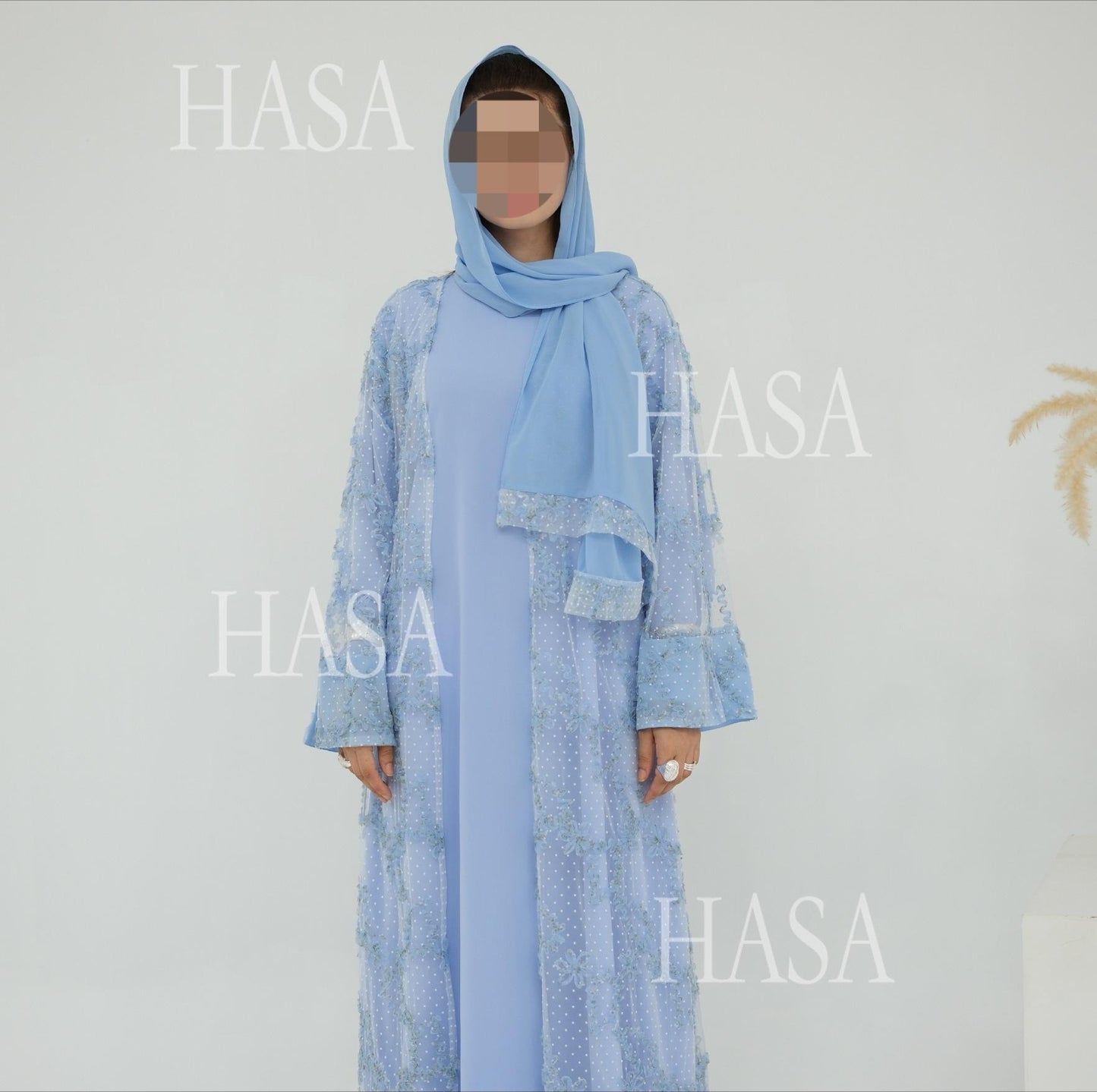 HS6622 3D flower mesh cardigan (optional headscarf and inner layer)