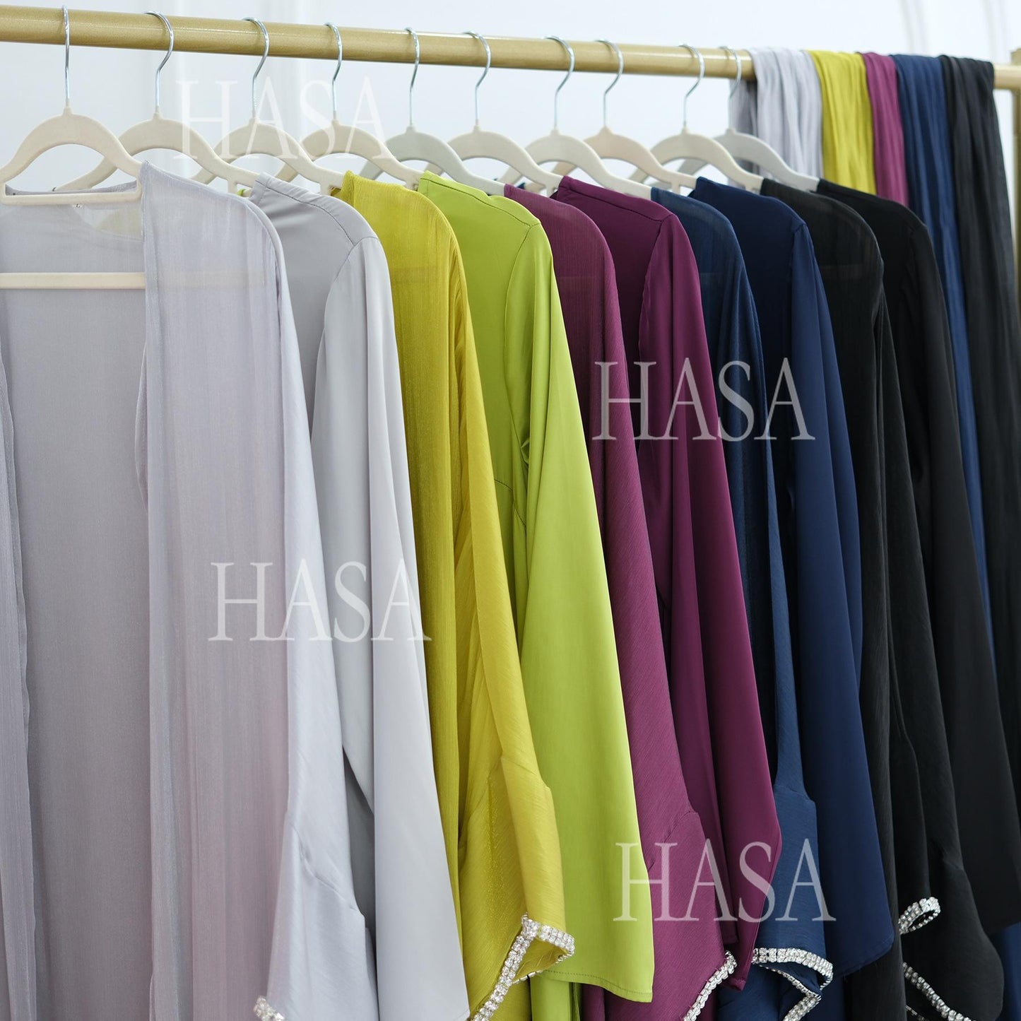 HS6553  Two-Piece Solid Abaya with Beaded Details and Matching Scarf Option