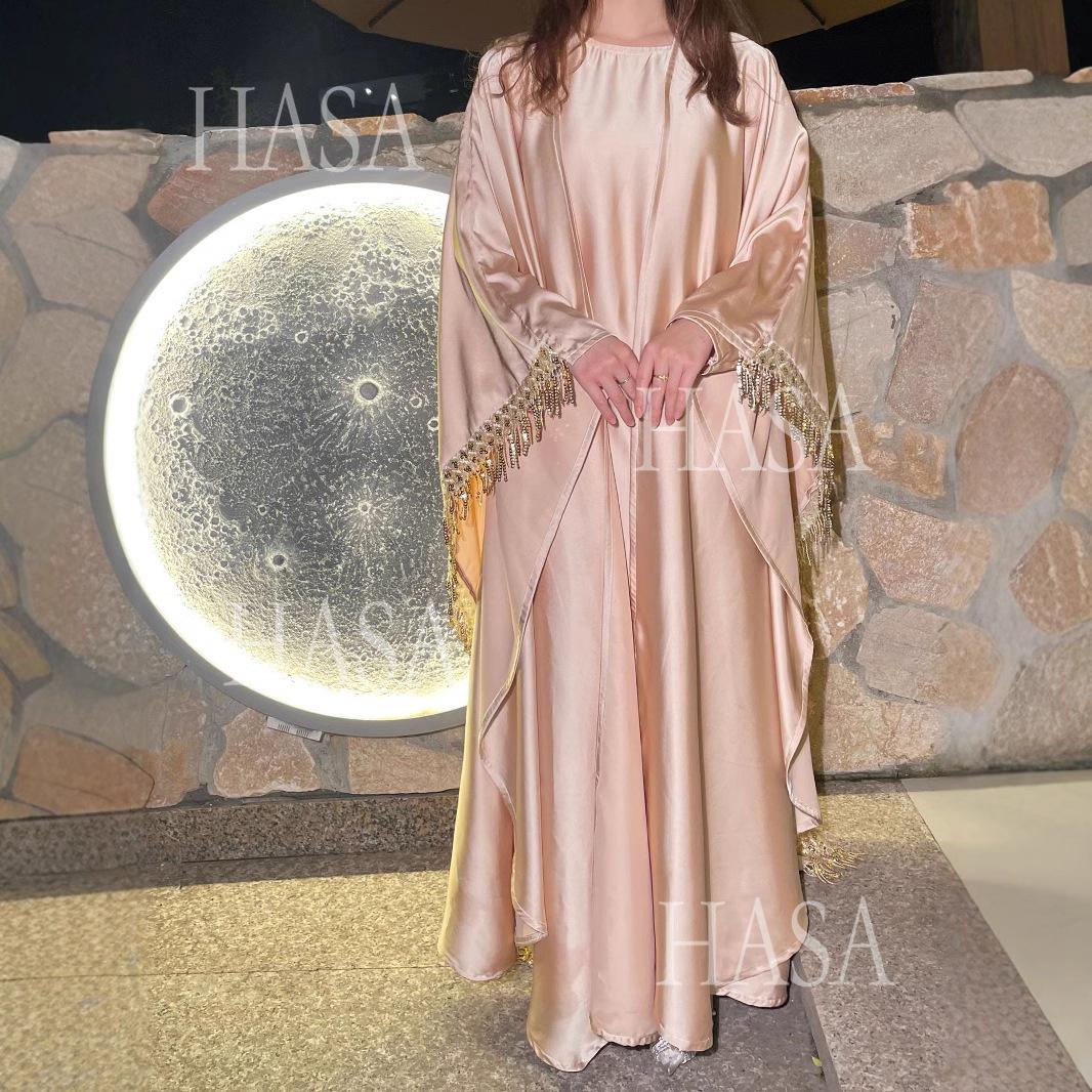 HS6572 Abaya Tassel-Embellished Long Dress Set