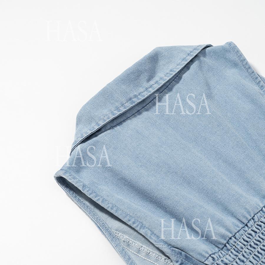 HASA HS6773 Slim Fit Sleeveless Split Hem Denim Dress for Women