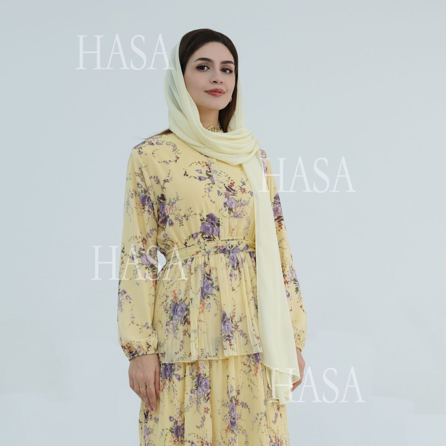 HS6500  Romantic Layered Print Long Dress