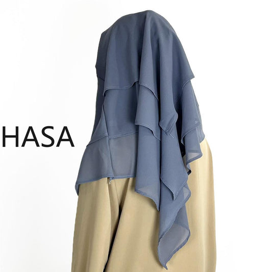 HASA HS1241 Three-Layer Chiffon Khimar: Loose and Comfortable Solid Color Headband