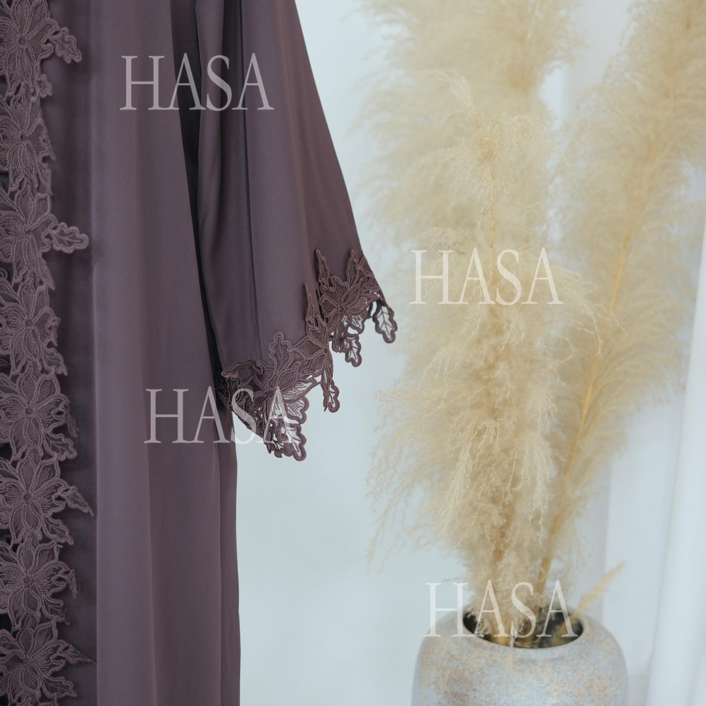HASA HS6780 Chic Floral Embroidered Open Abaya Two Piece Outfit