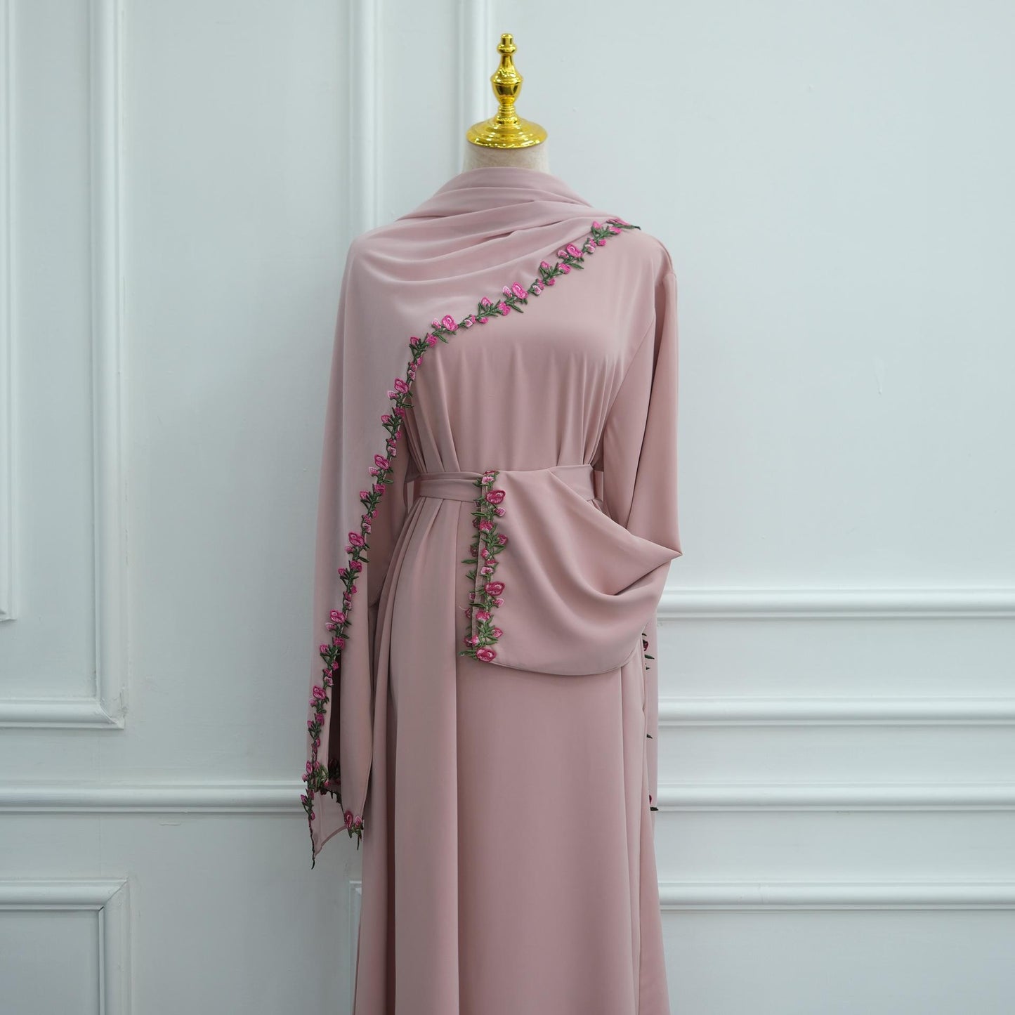HASA HS6814 Loriya Pink Lace Stitching Two-piece Dress + Headscarf