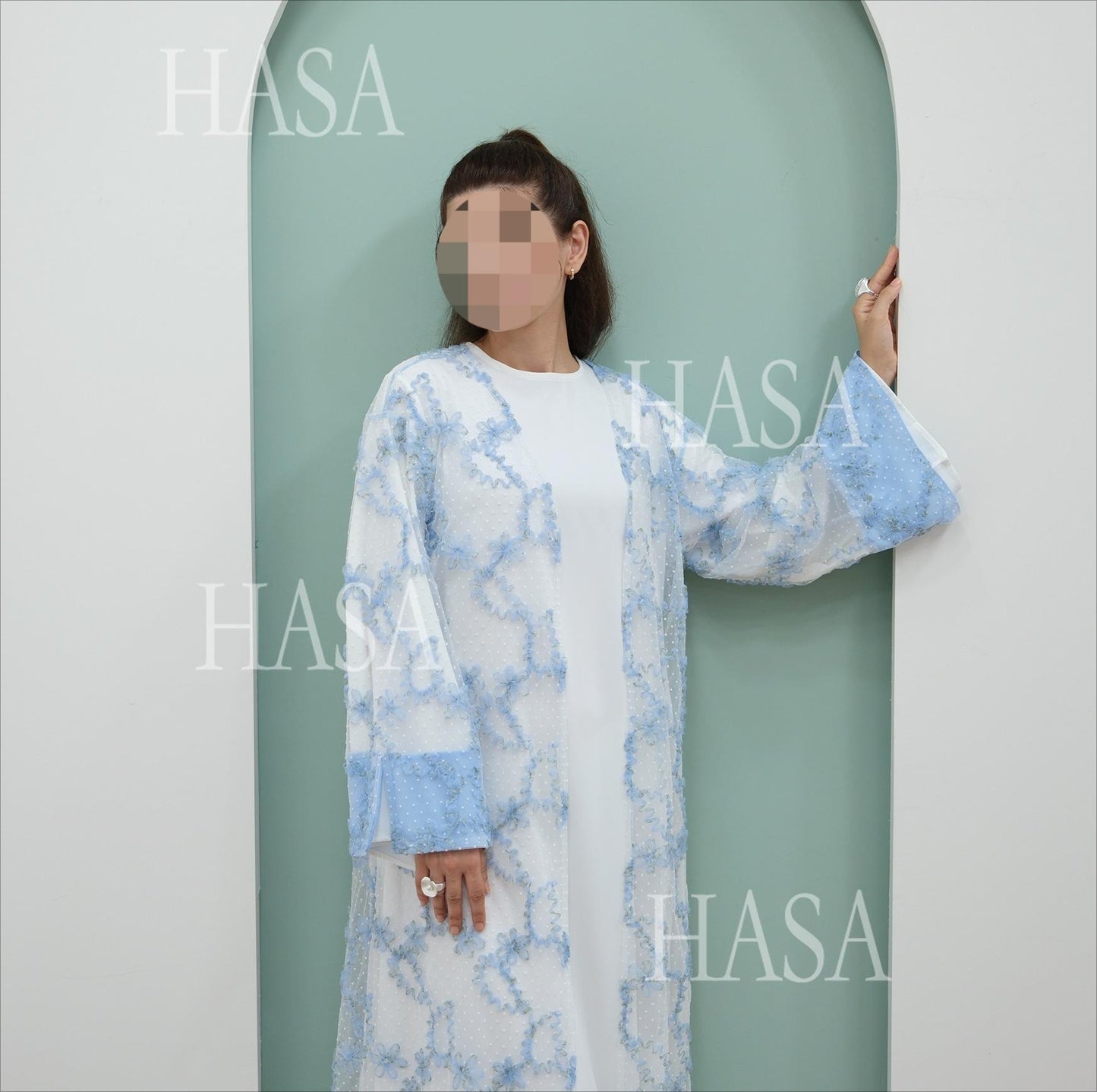 HS6622 3D flower mesh cardigan (optional headscarf and inner layer)