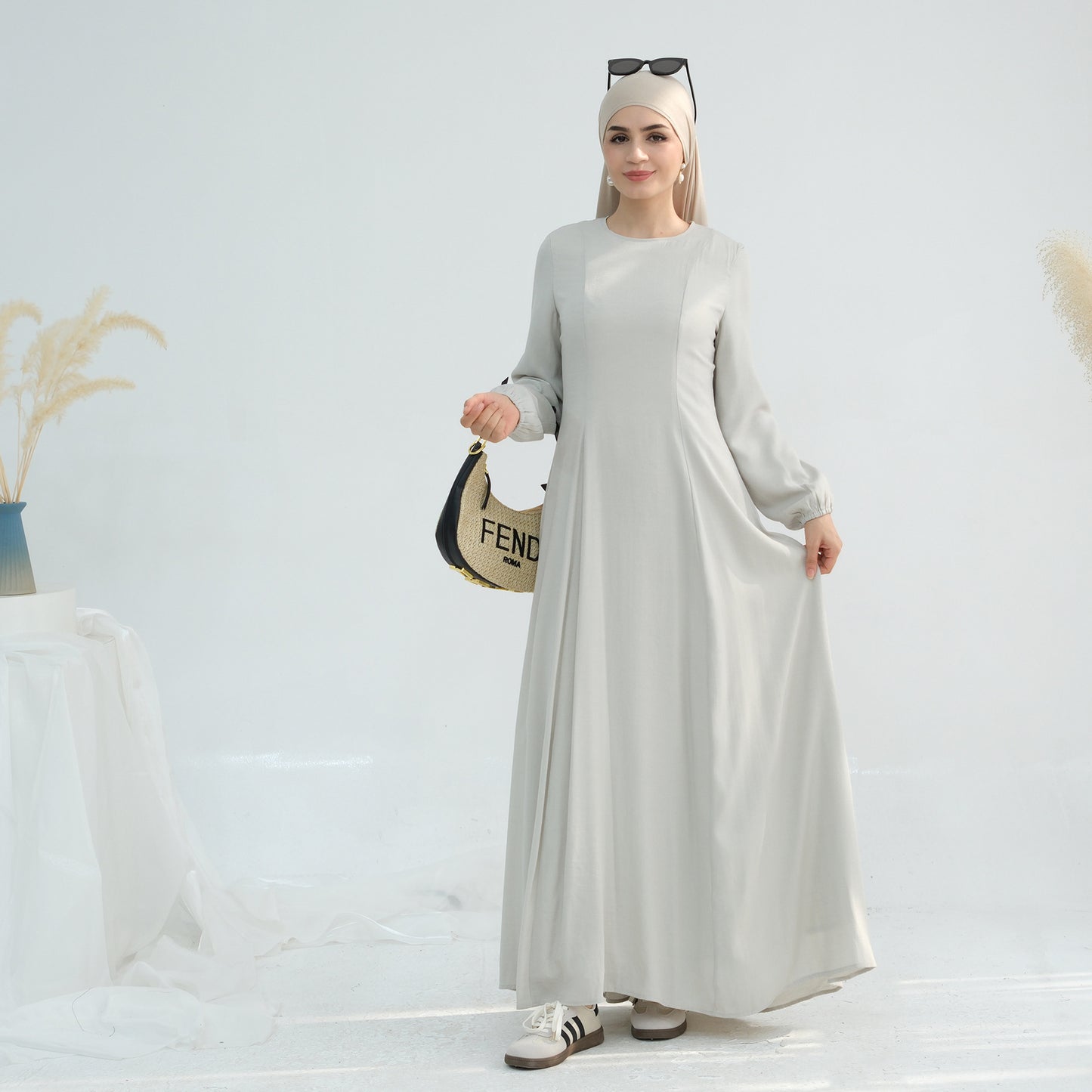 HS6632 Double Lined Simple Long Sleeve Dress